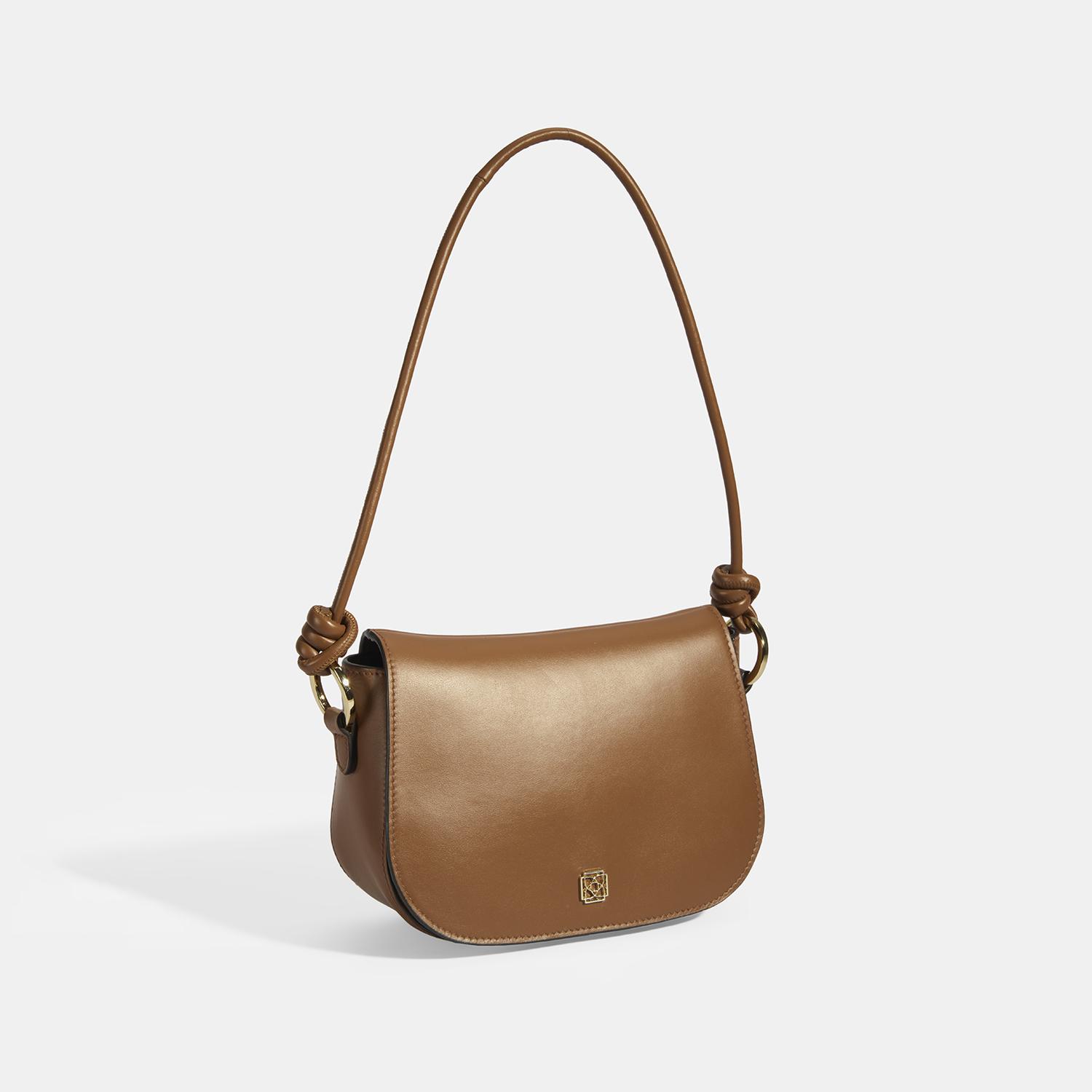 Kadın Düğüm Askılı Konyak Deri Omuz Çantası