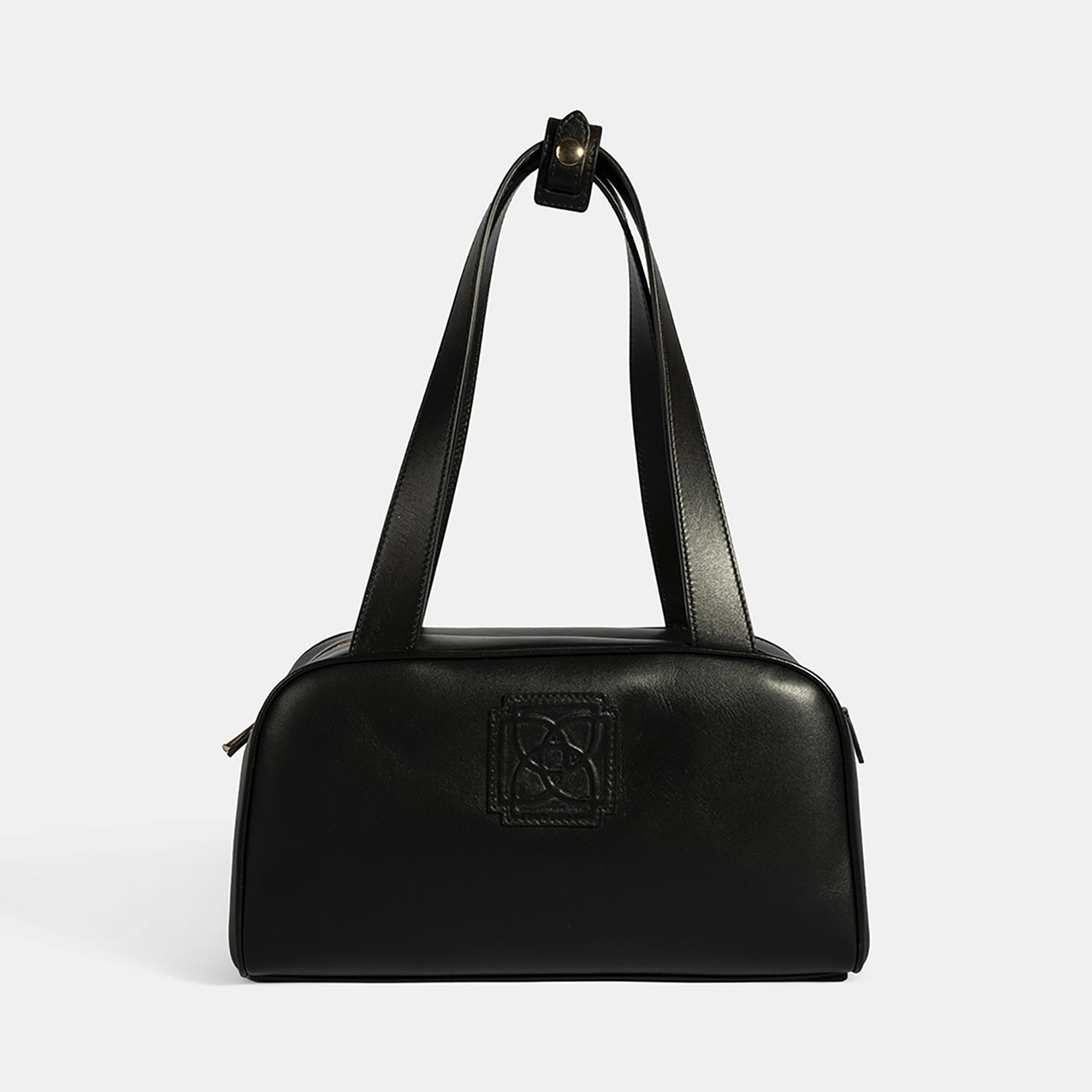 Kadın Siyah Monogram Logolu Deri Omuz Çantası