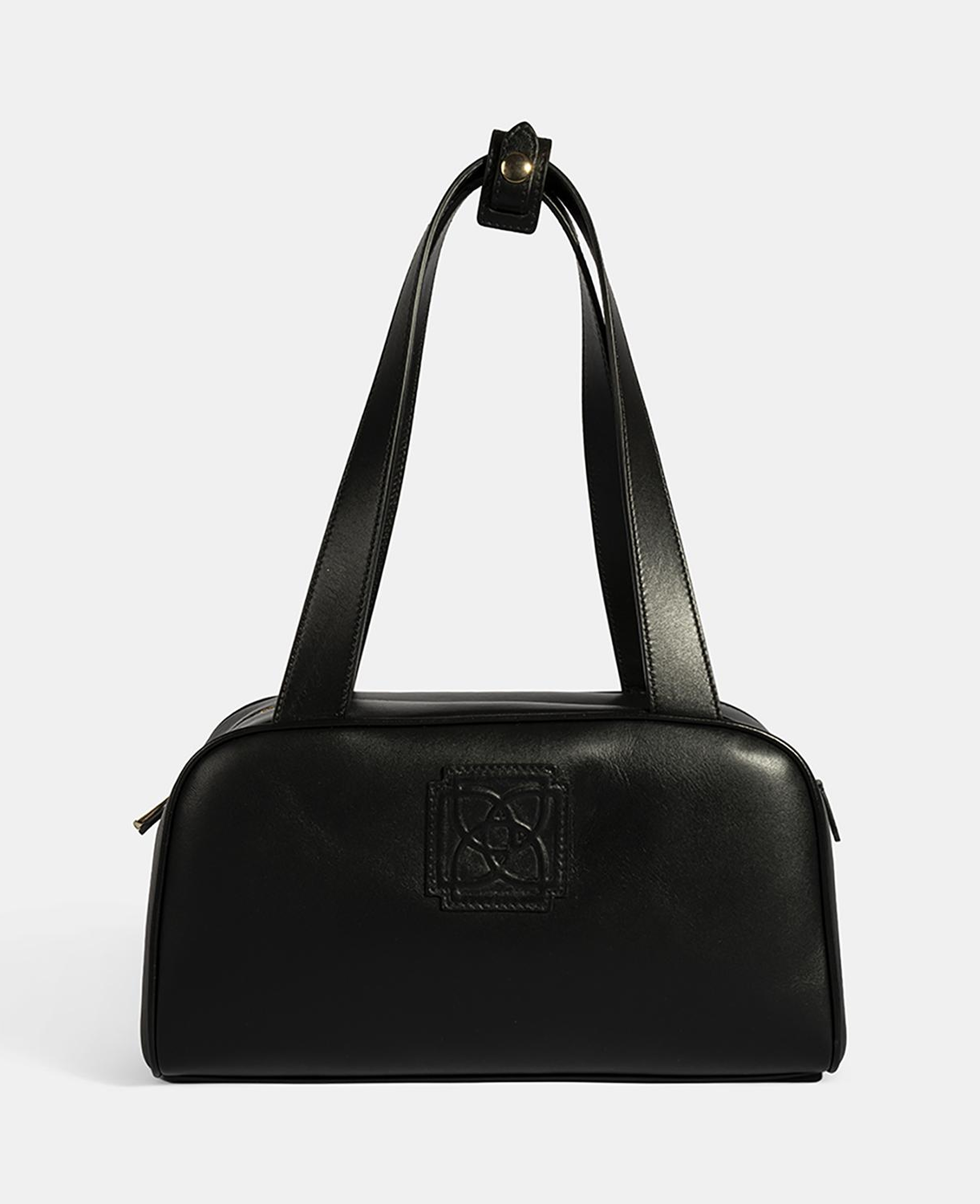 Kadın Siyah Monogram Logolu Deri Omuz Çantası
