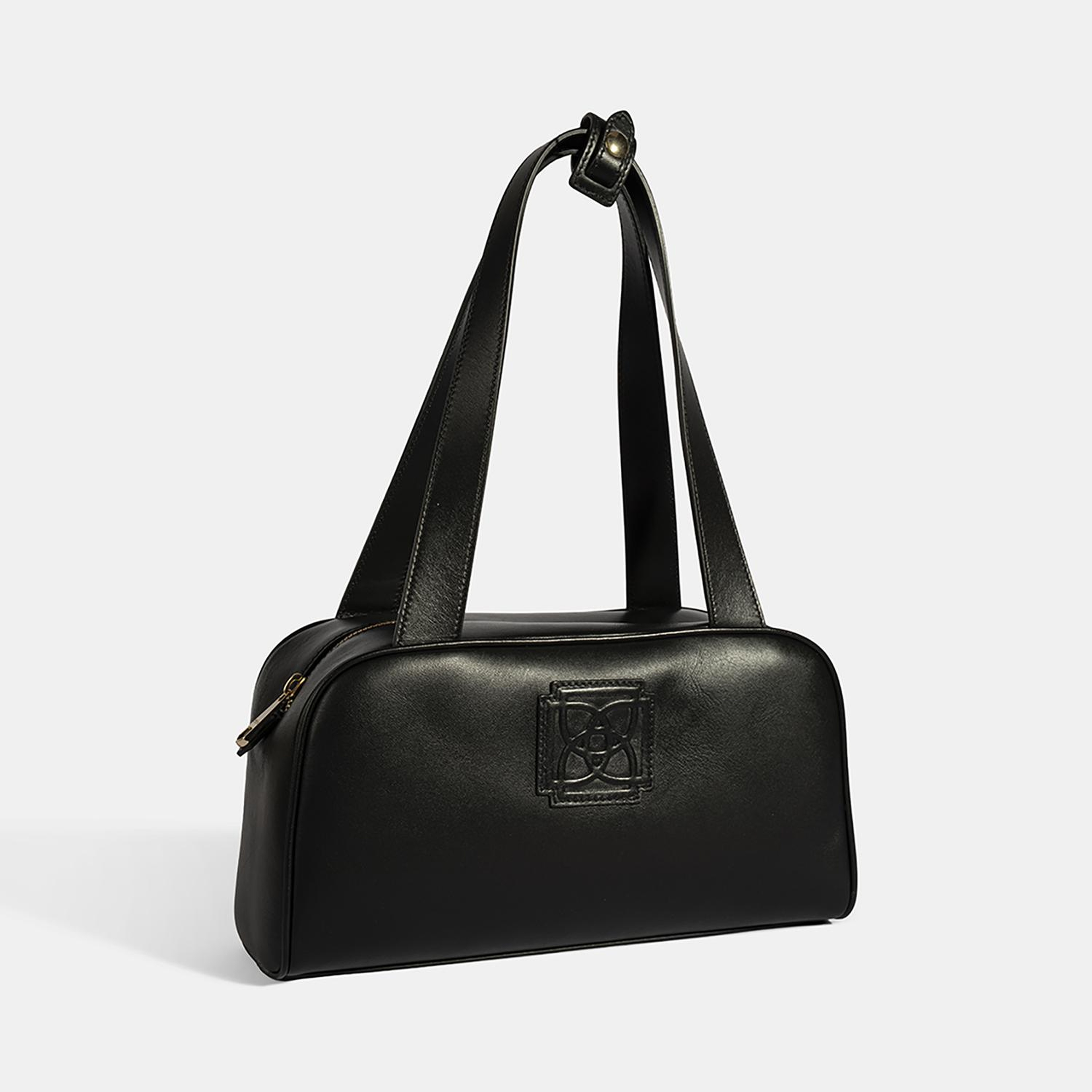 Kadın Siyah Monogram Logolu Deri Omuz Çantası