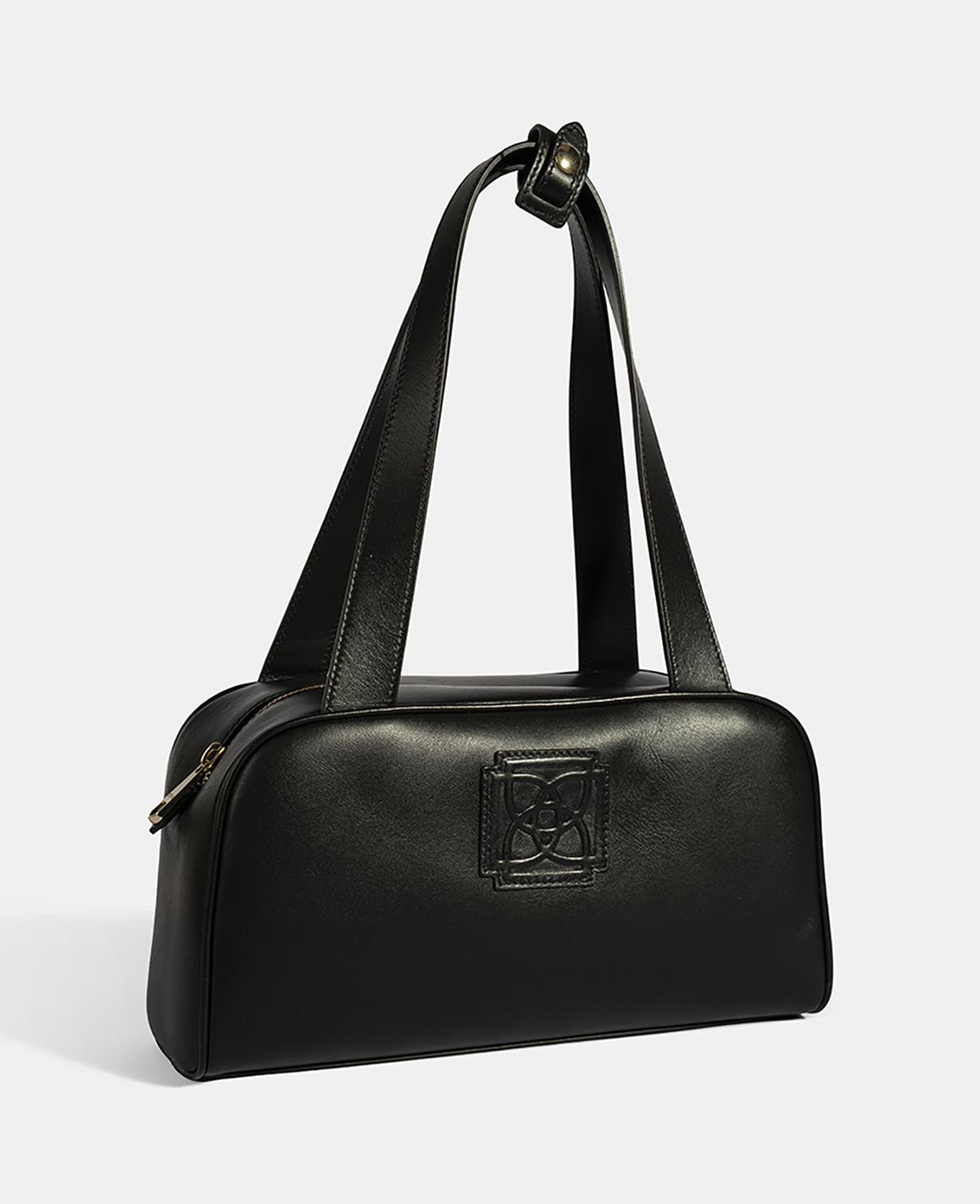 Kadın Siyah Monogram Logolu Deri Omuz Çantası