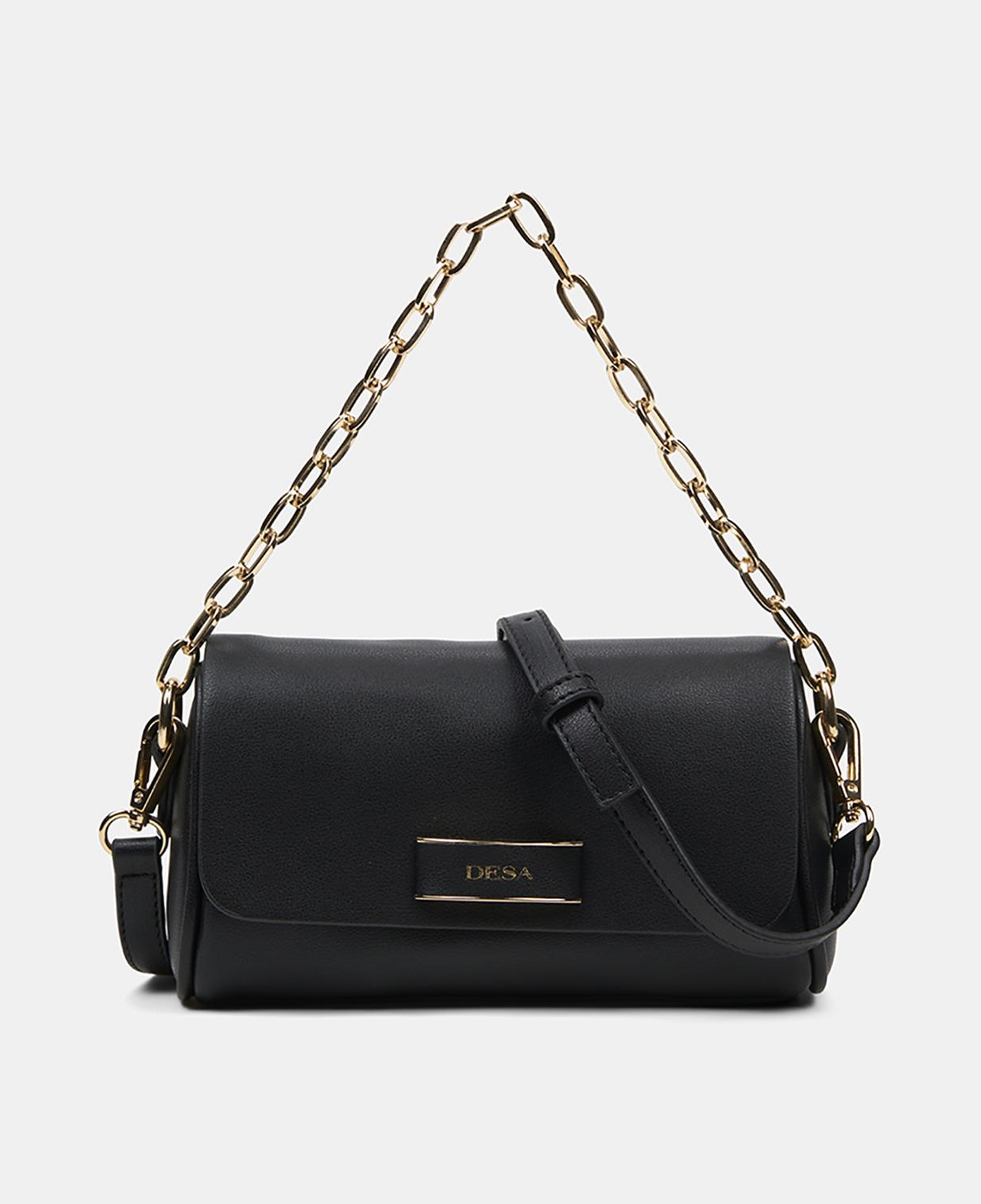 Kadın Siyah Gold Zincir Detaylı El ve Omuz Çantası