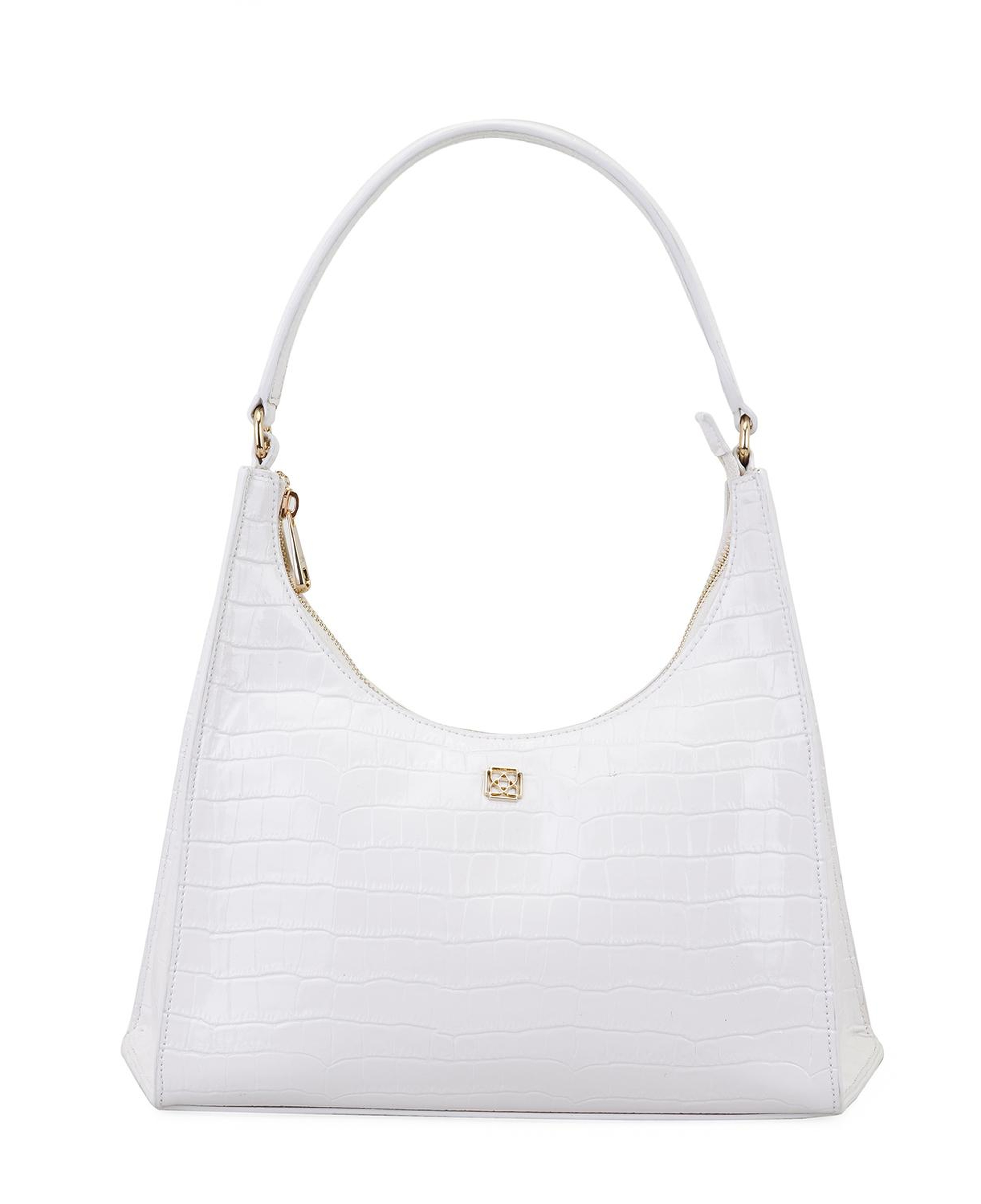 Aspen Beyaz Kadın Kroko Baskılı Deri Omuz Çantası