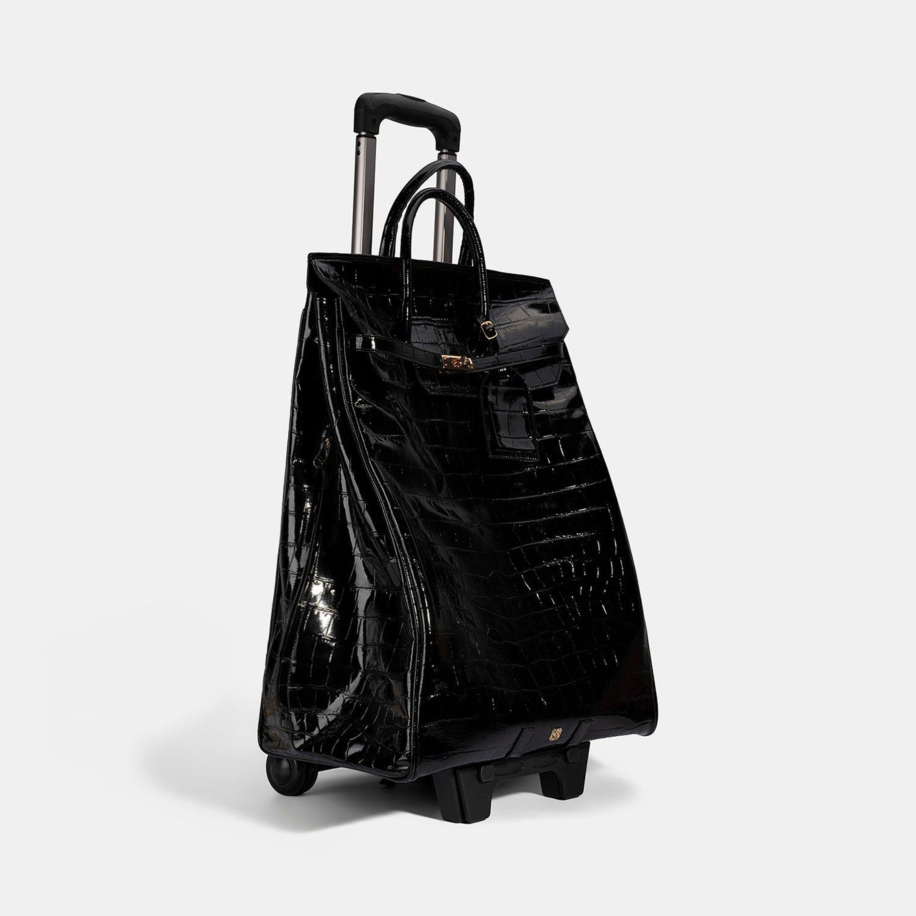 Siyah Kroko Baskılı Rugan Deri Kabin Valiz
