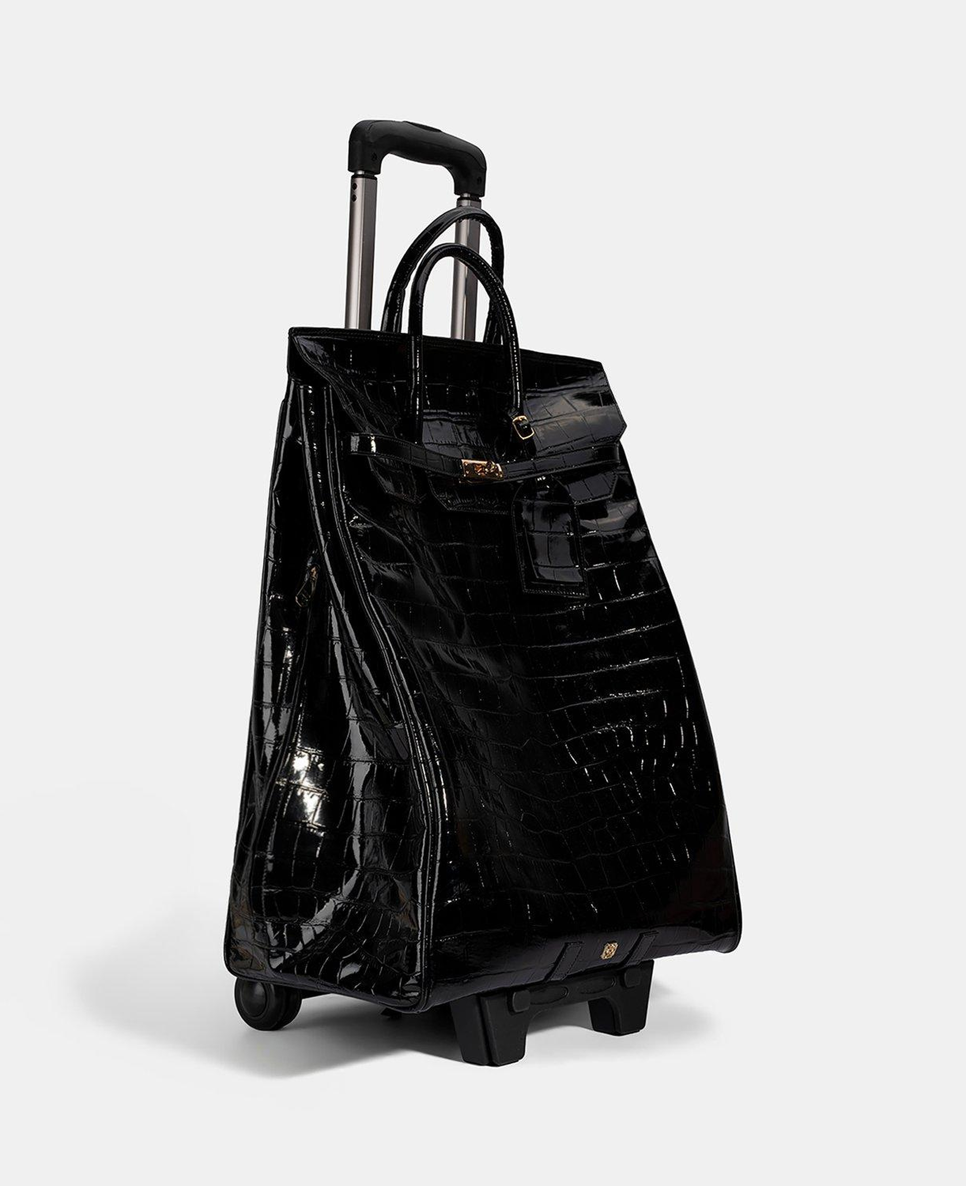 Siyah Kroko Baskılı Rugan Deri Kabin Valiz