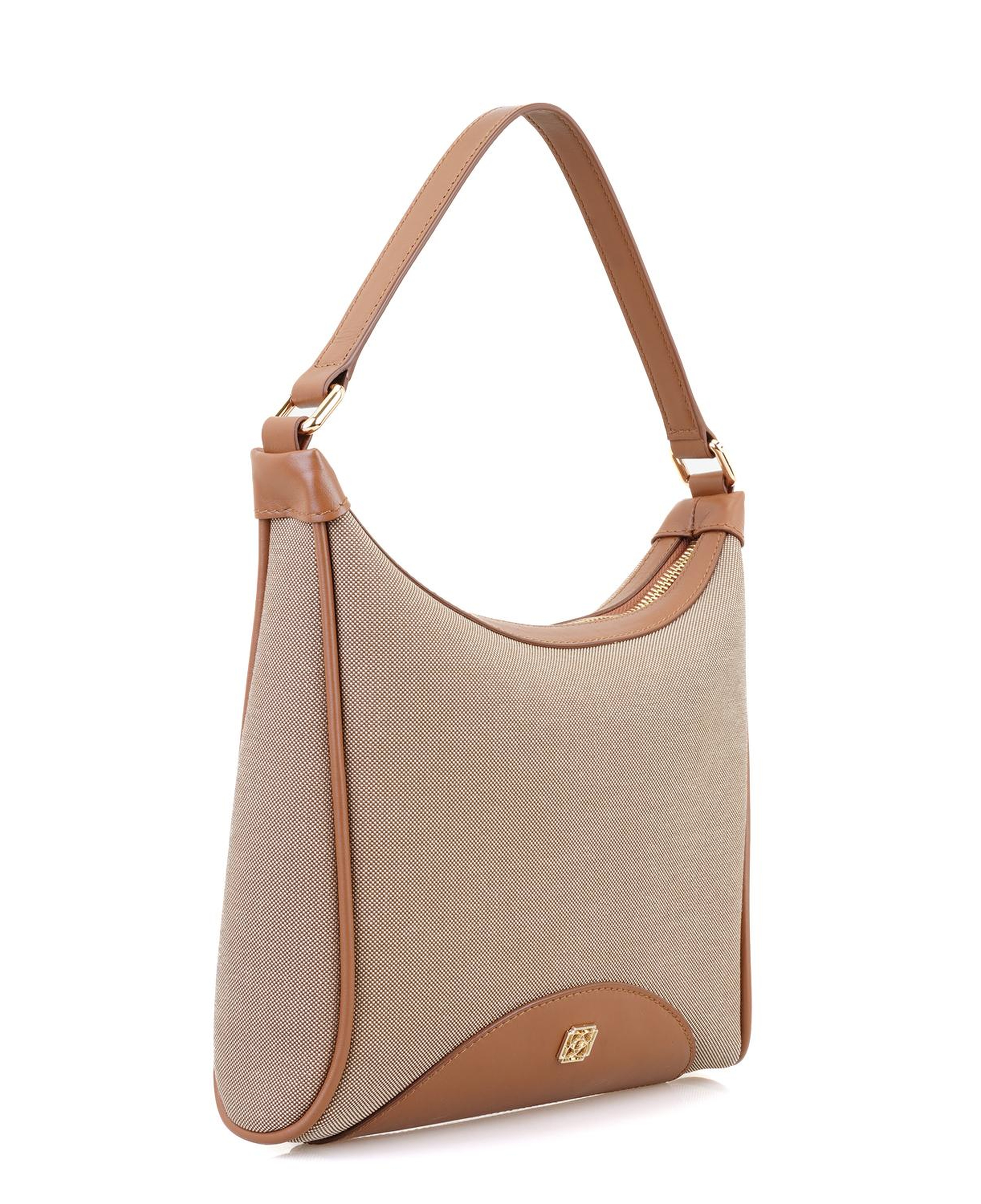 Kadın Ten Deri Biyeli Kanvas Omuz Çantası