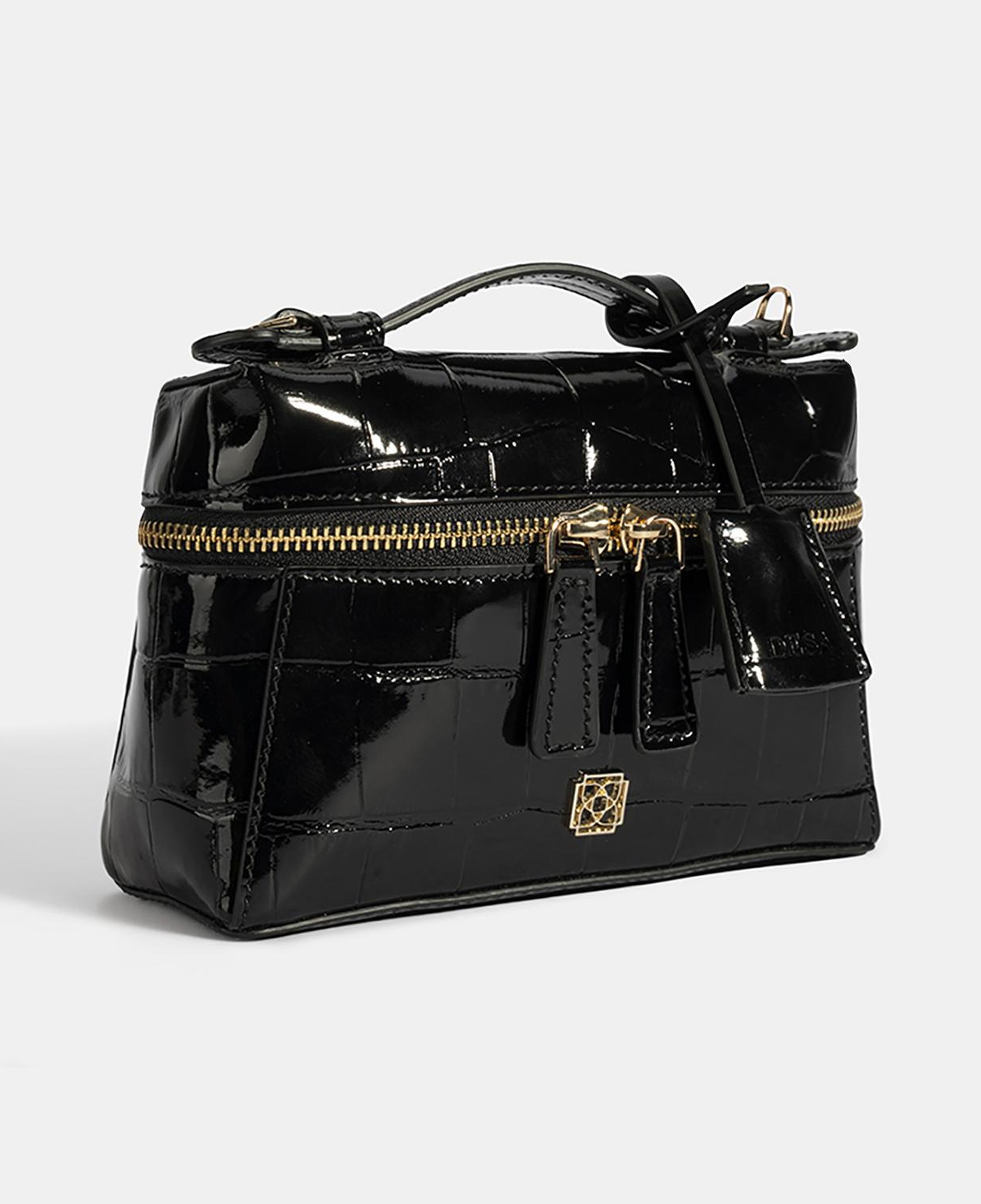 Kadın Siyah Kroko Baskılı Mini Rugan Deri El Çantası