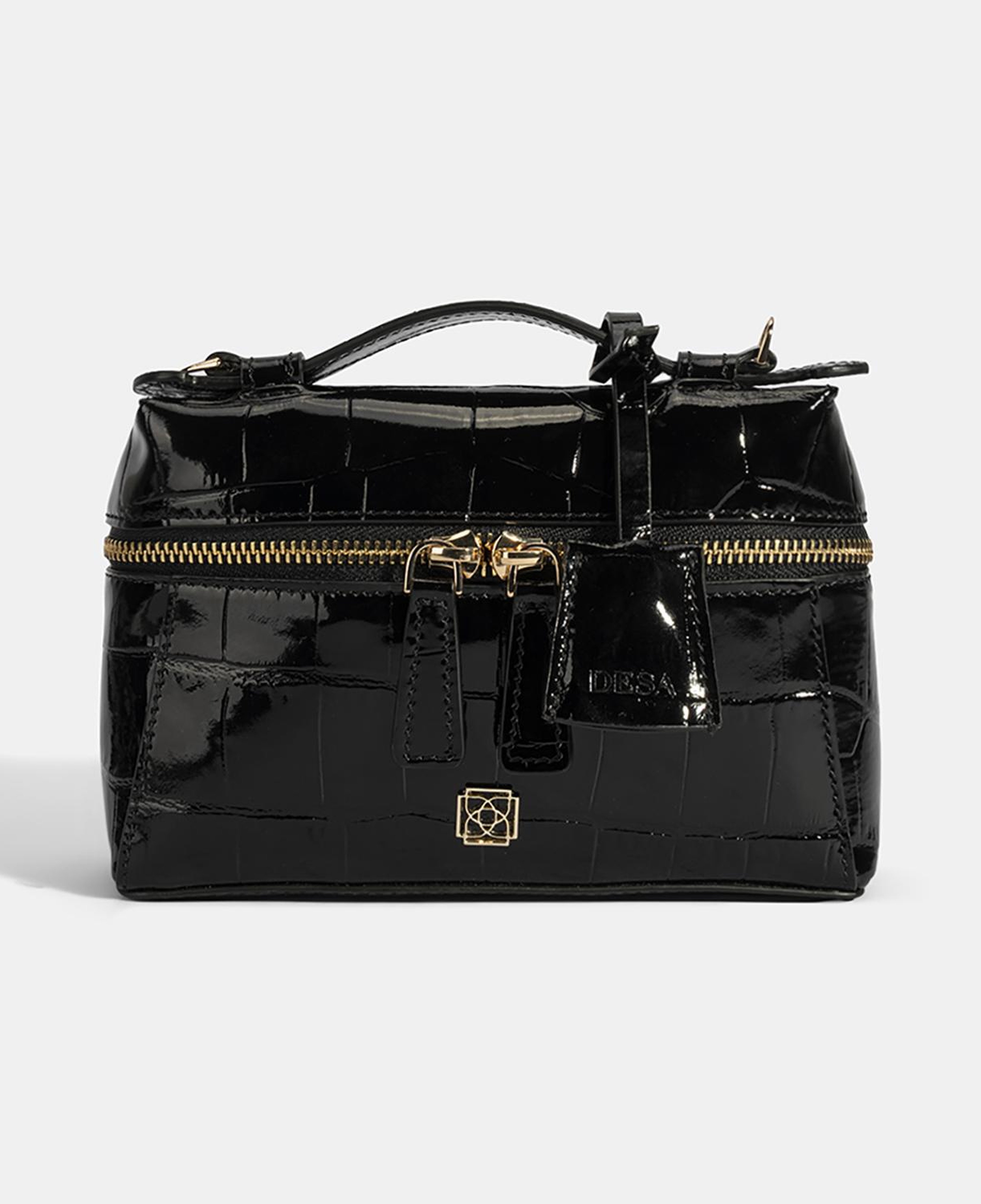 Kadın Siyah Kroko Baskılı Mini Rugan Deri El Çantası