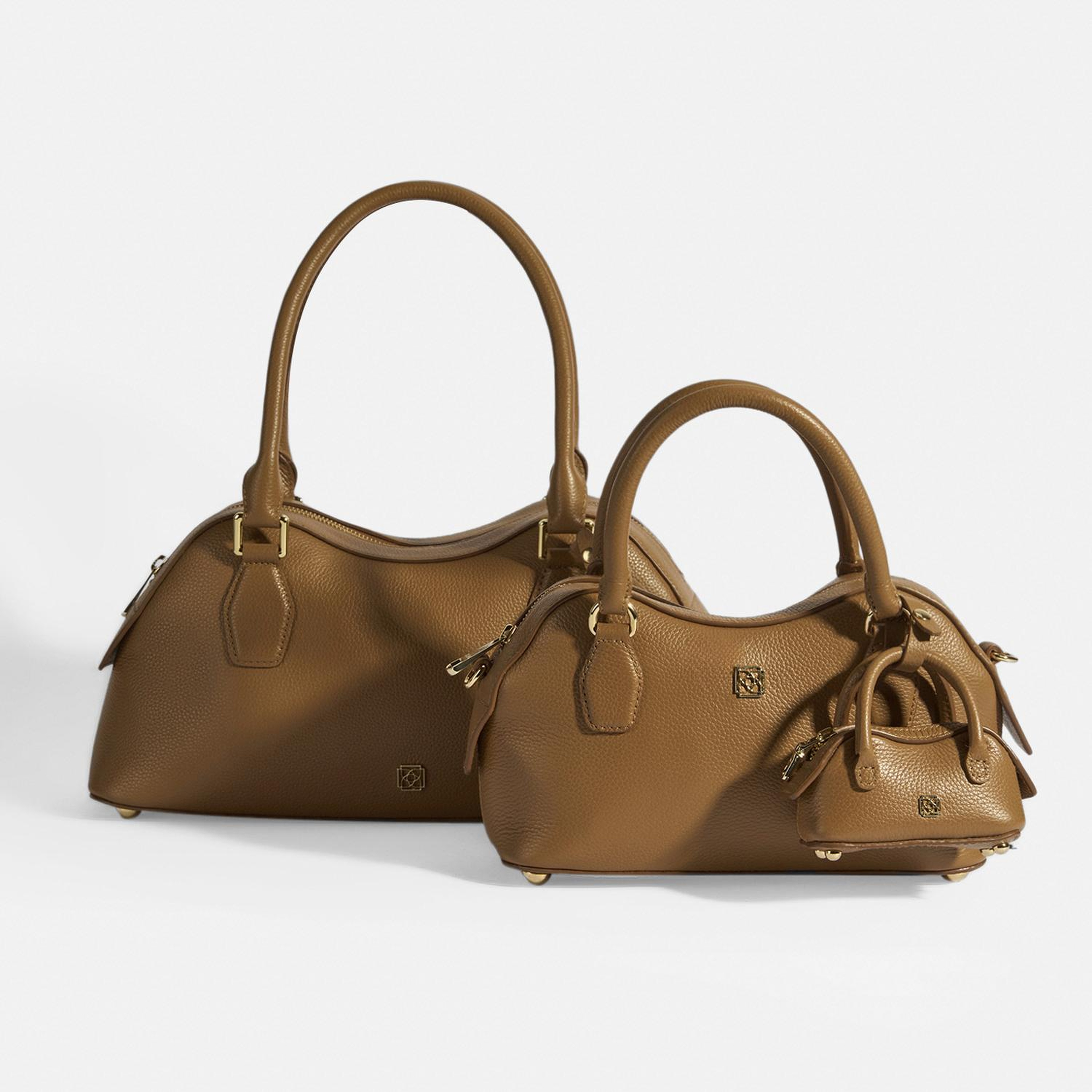 Kadın Taba Deri Çanta Aksesuarlı Büyük Omuz Çantası