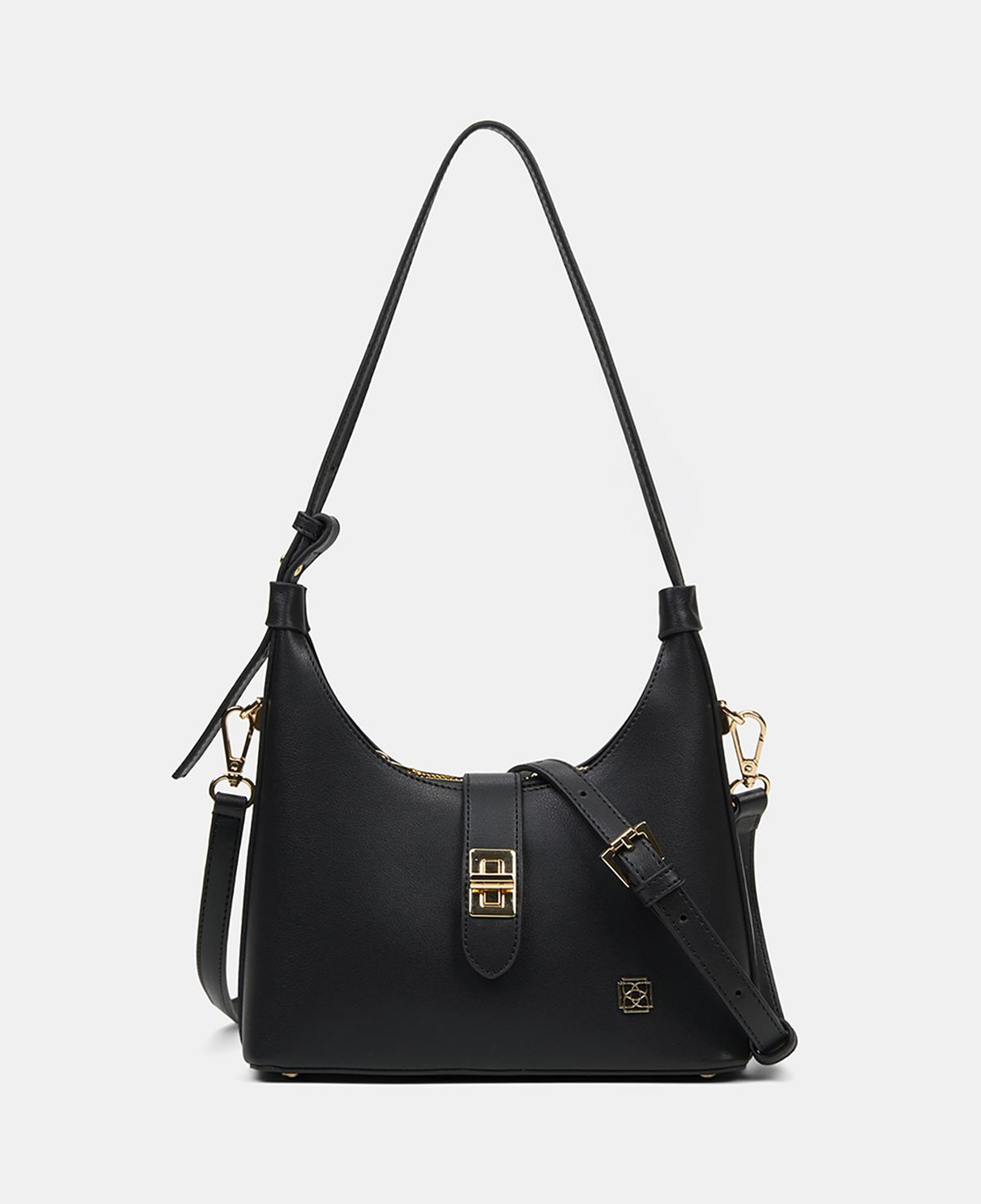 Kadın Siyah Gold Kilit Detaylı Omuz Çantası