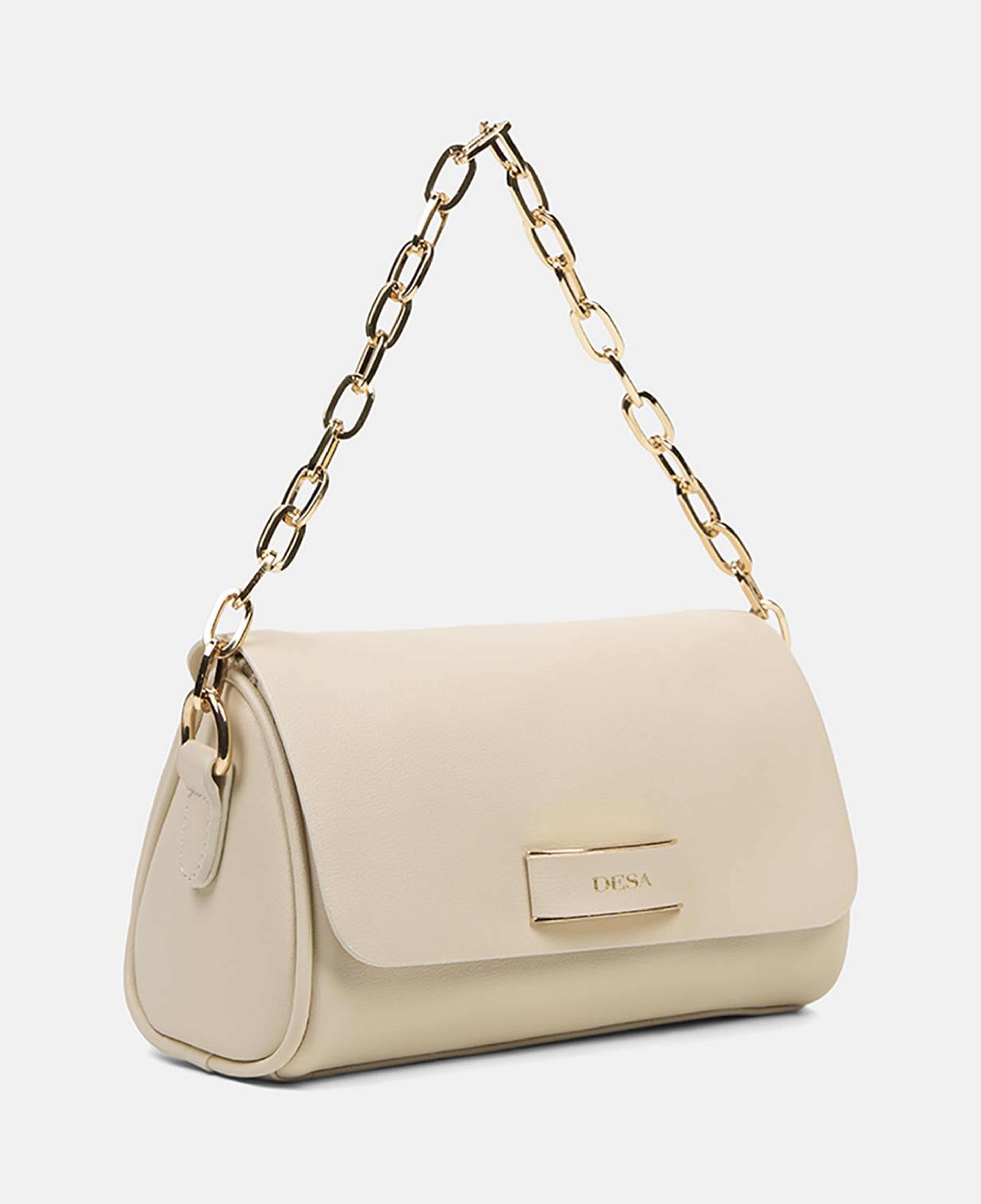 Kadın Ekru Gold Zincir Detaylı El ve Omuz Çantası