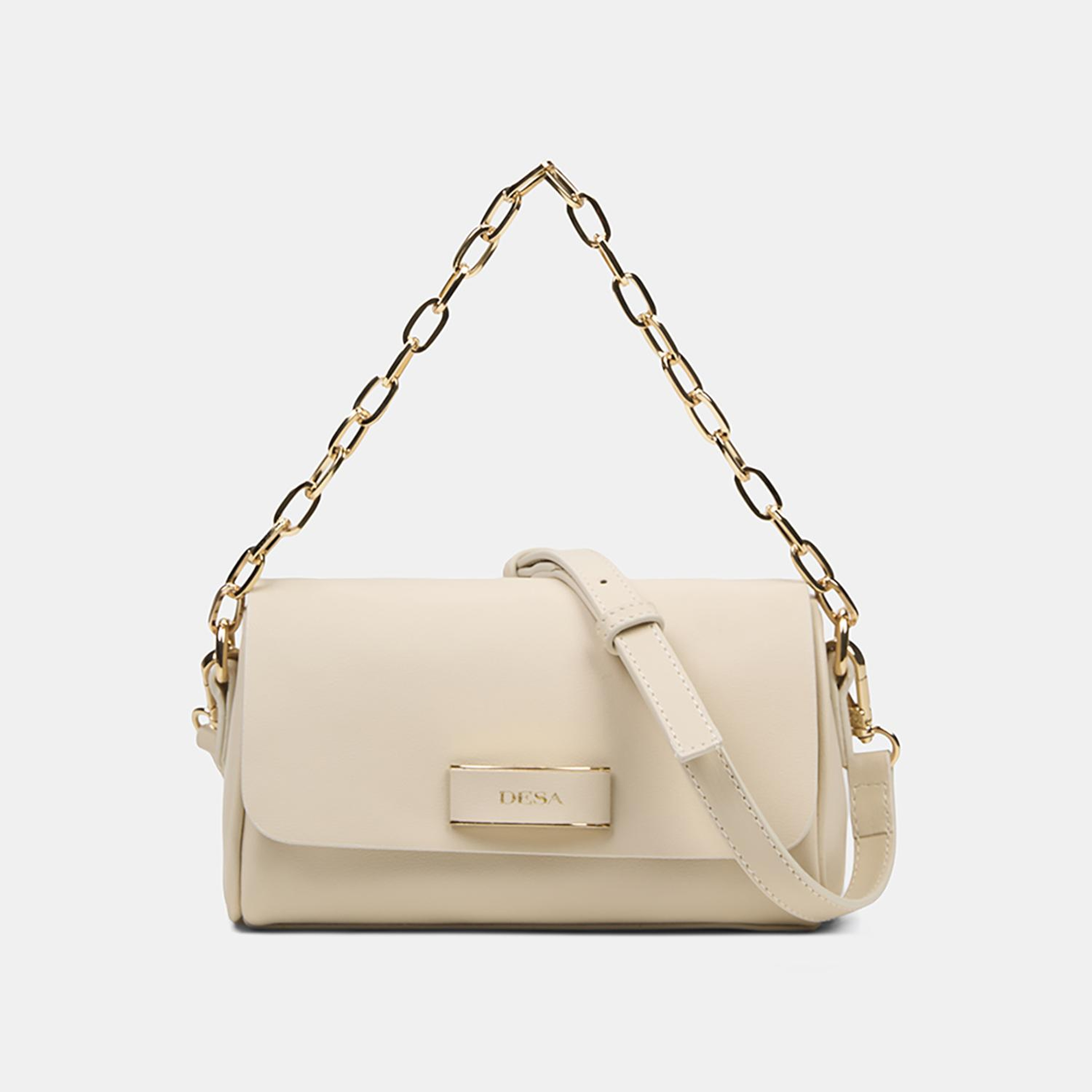 Kadın Ekru Gold Zincir Detaylı El ve Omuz Çantası