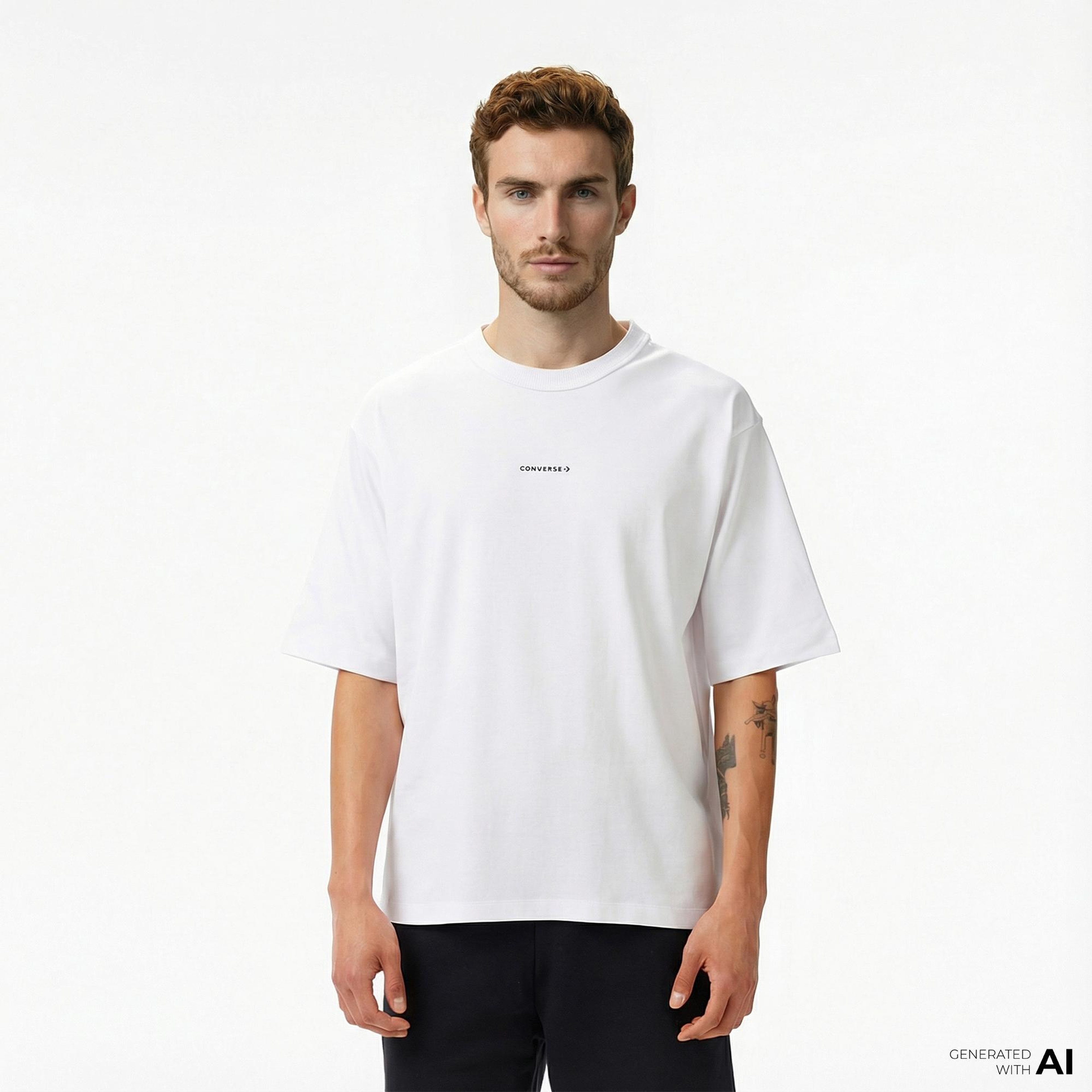 Converse Star Chevron Baskılı Oversize Fit Erkek Beyaz T-Shirt