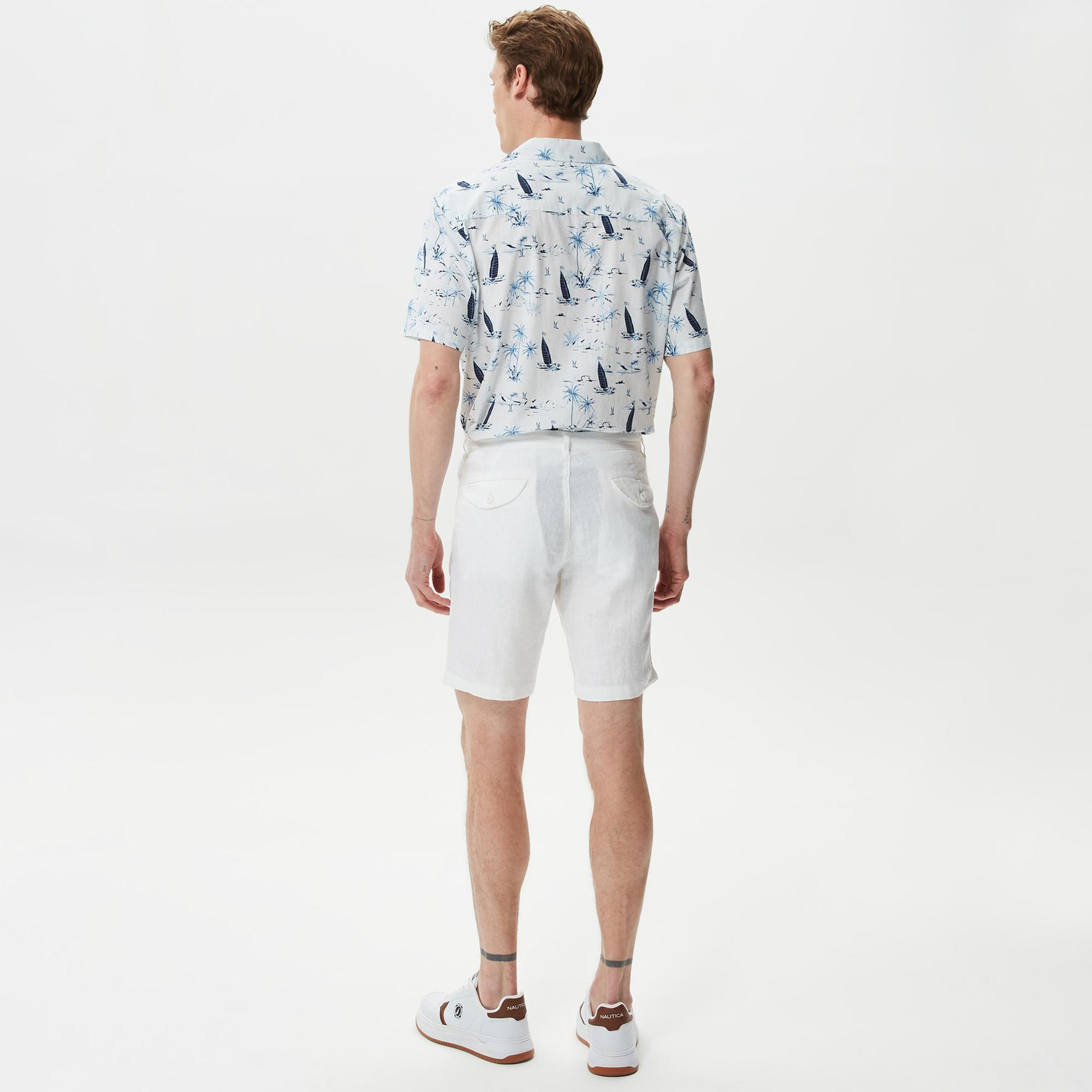 Nautica Erkek Beyaz Keten Bermuda