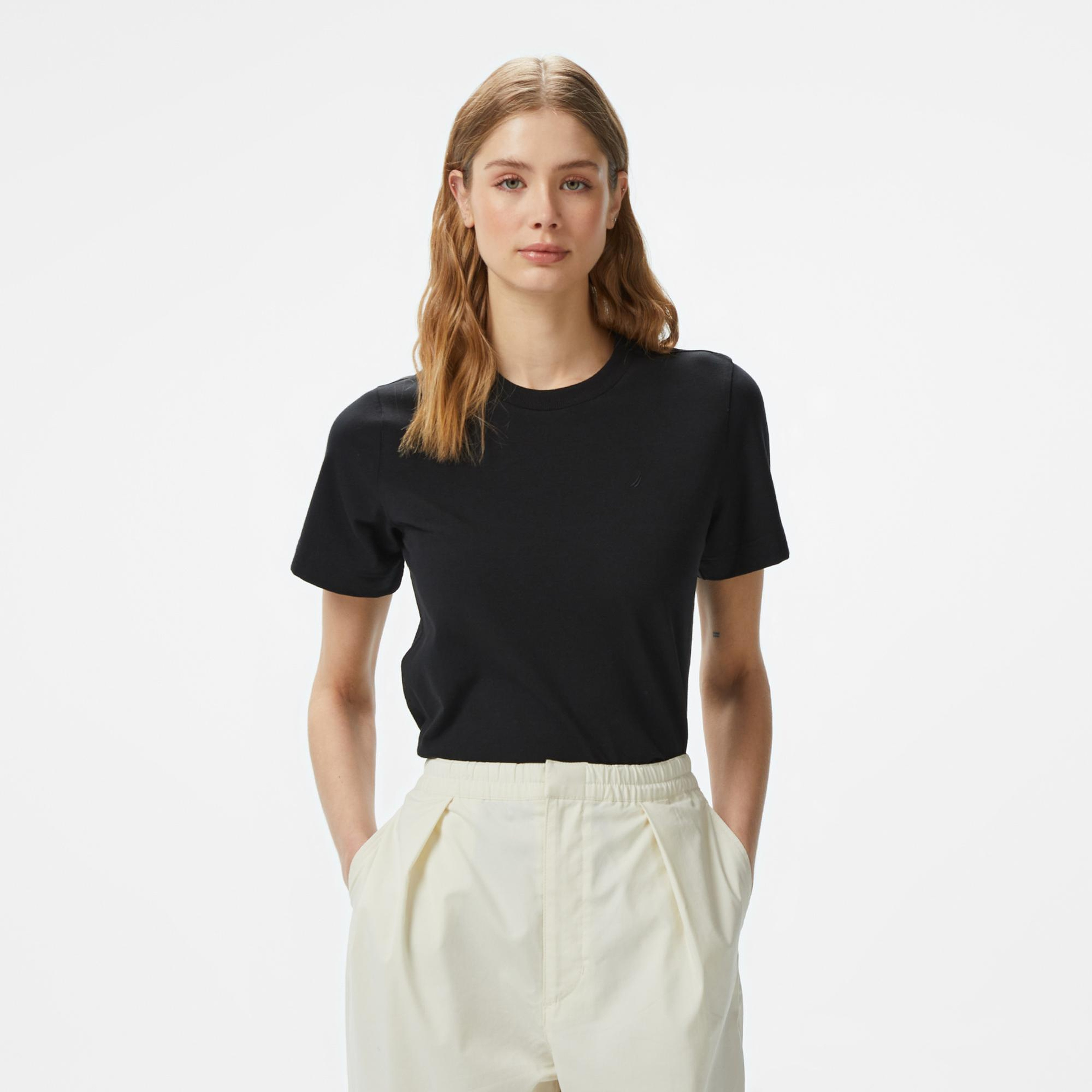 Nautica Kadın Siyah Regular Fit Kısa Kollu T-Shirt