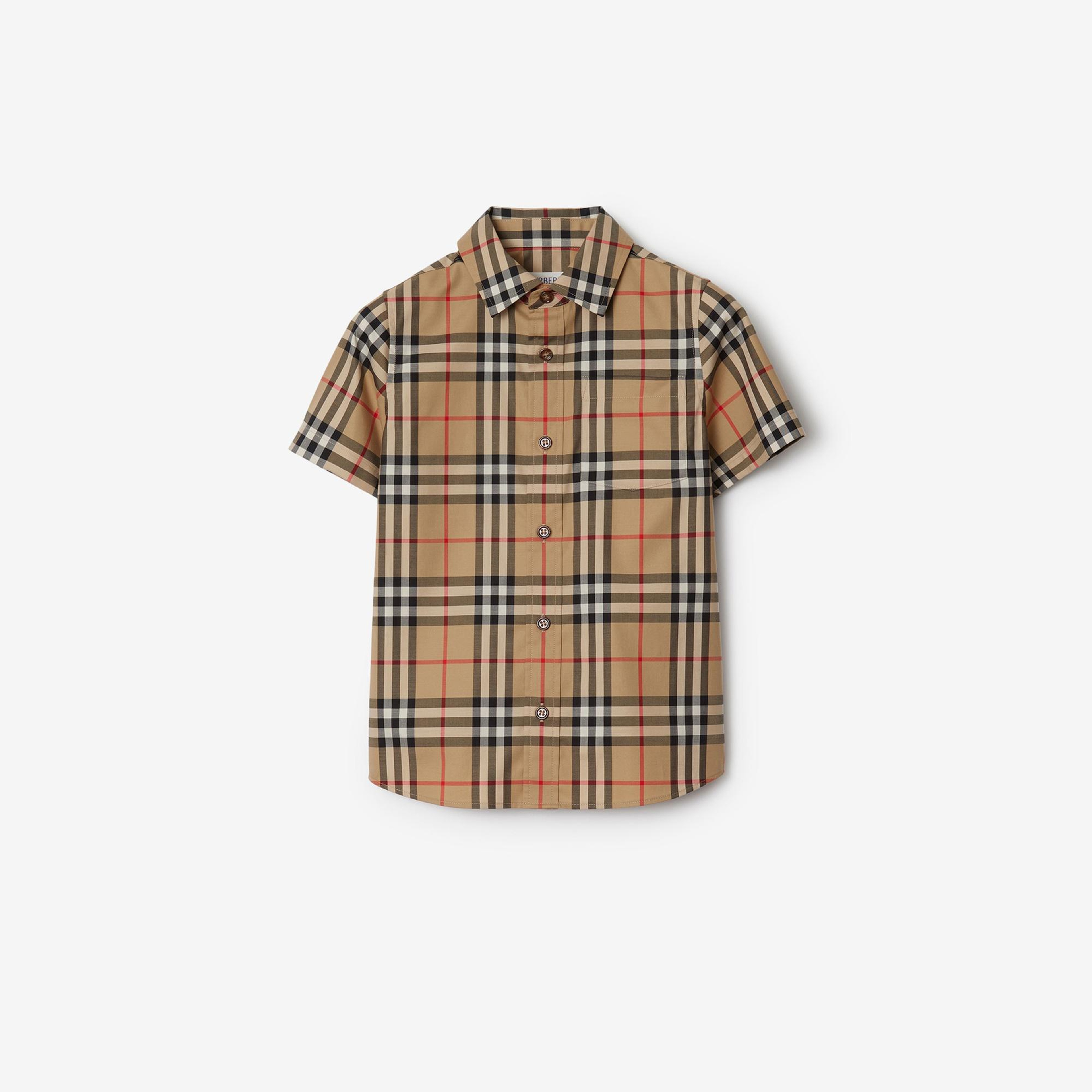 Burberry Check Stretch Pamuklu Çocuk Bej Gömlek