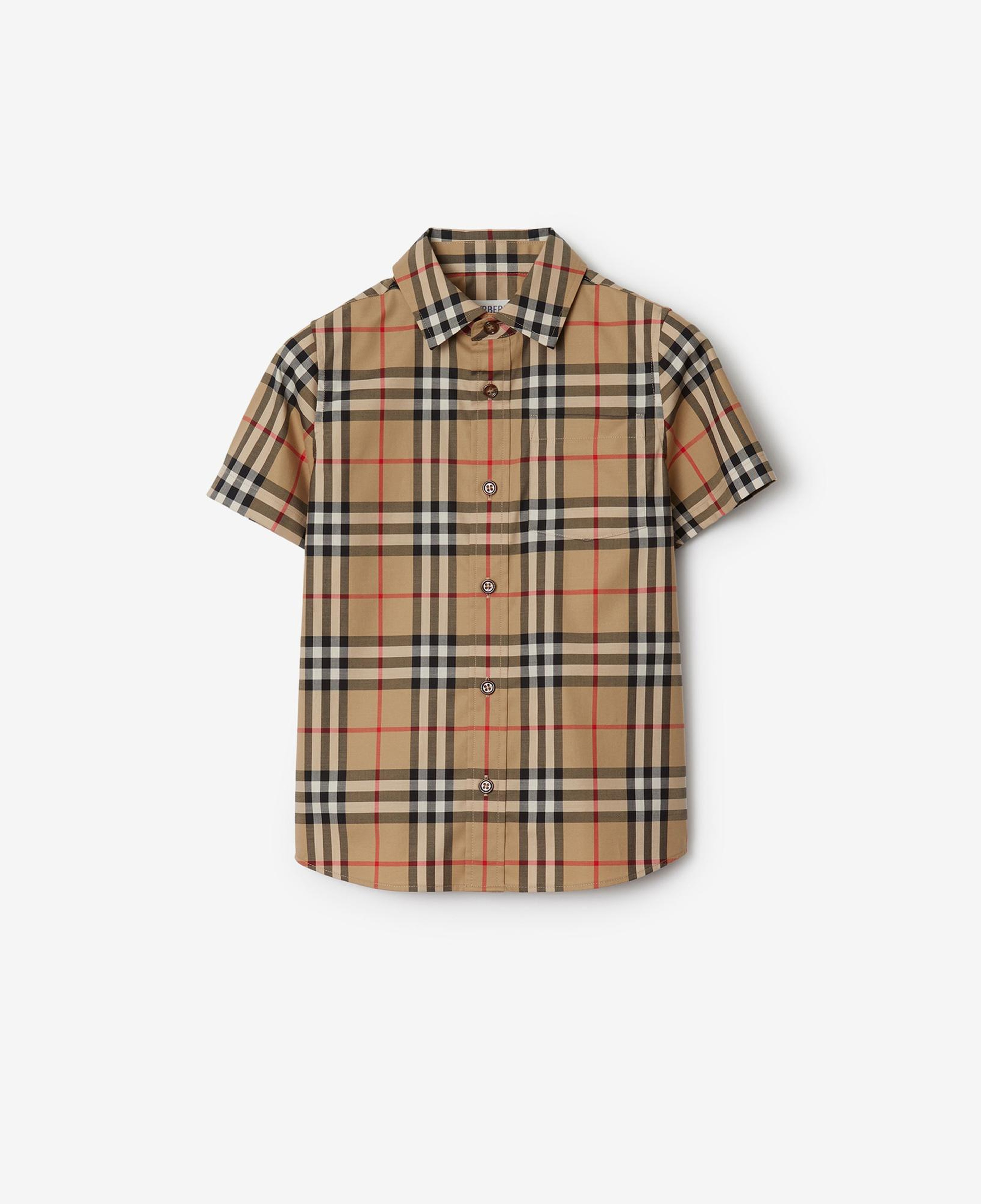 Burberry Check Stretch Pamuklu Çocuk Bej Gömlek