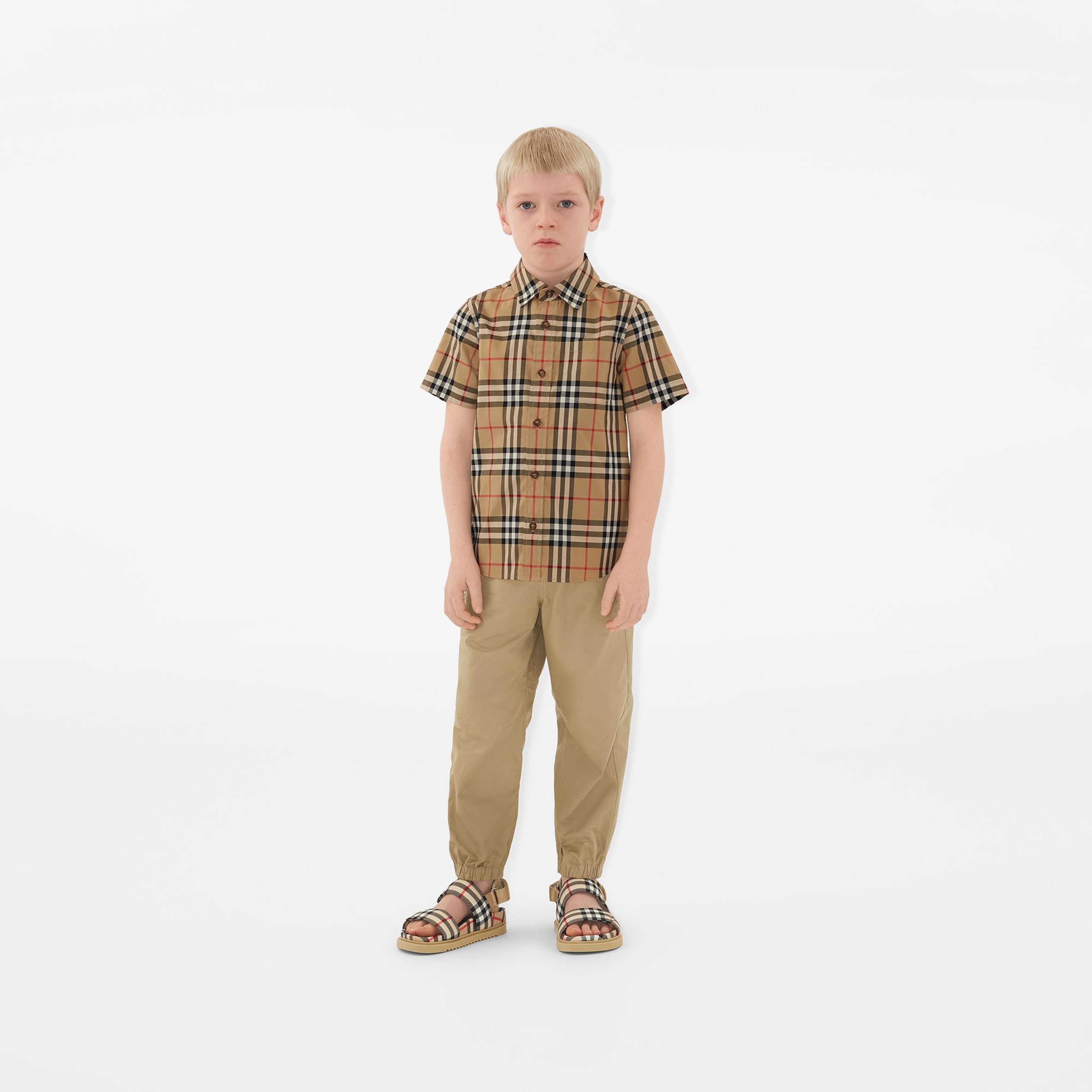 Burberry Check Stretch Pamuklu Çocuk Bej Gömlek