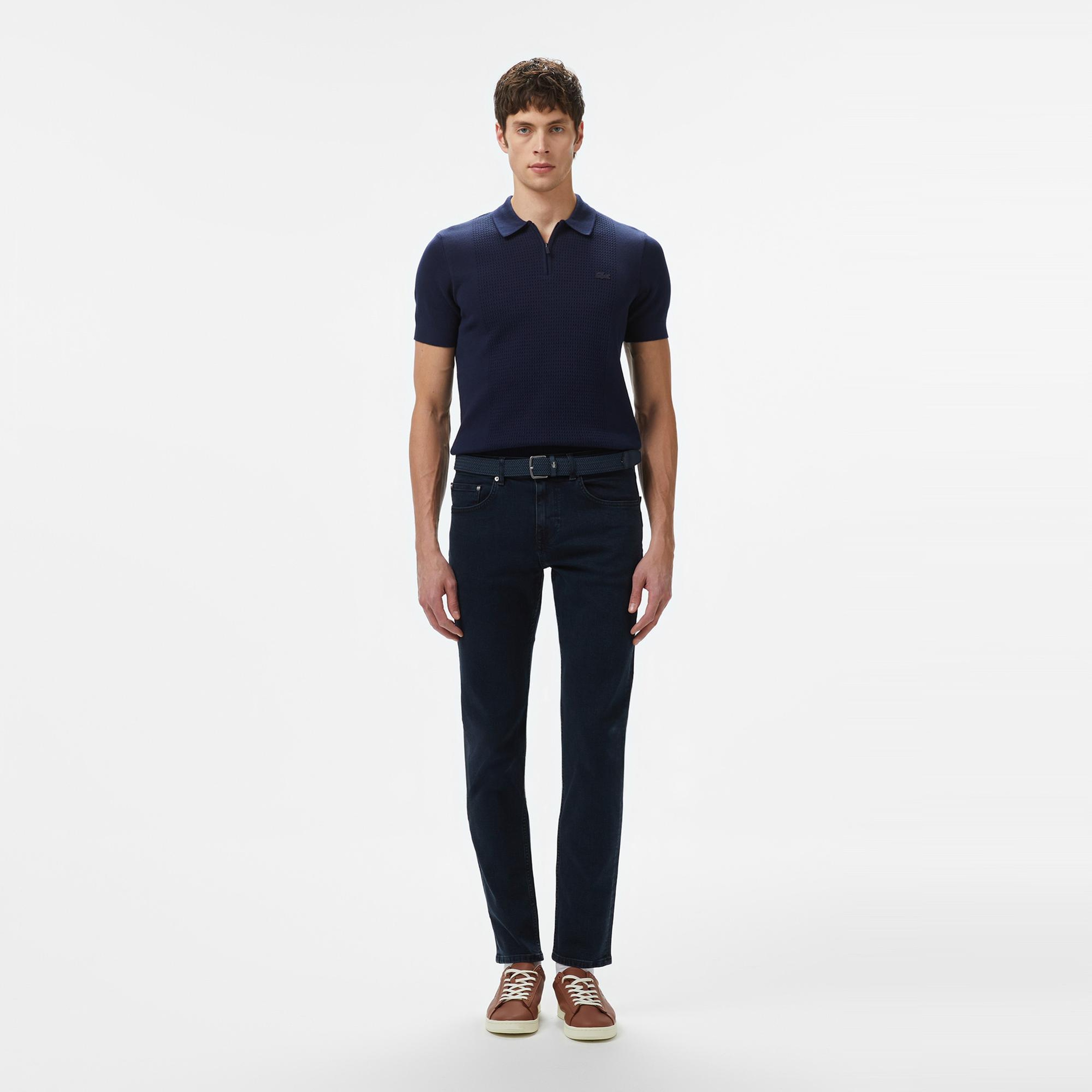 Lacoste Erkek Kısa Kollu Yarım Fermuarlı Lacivert Triko