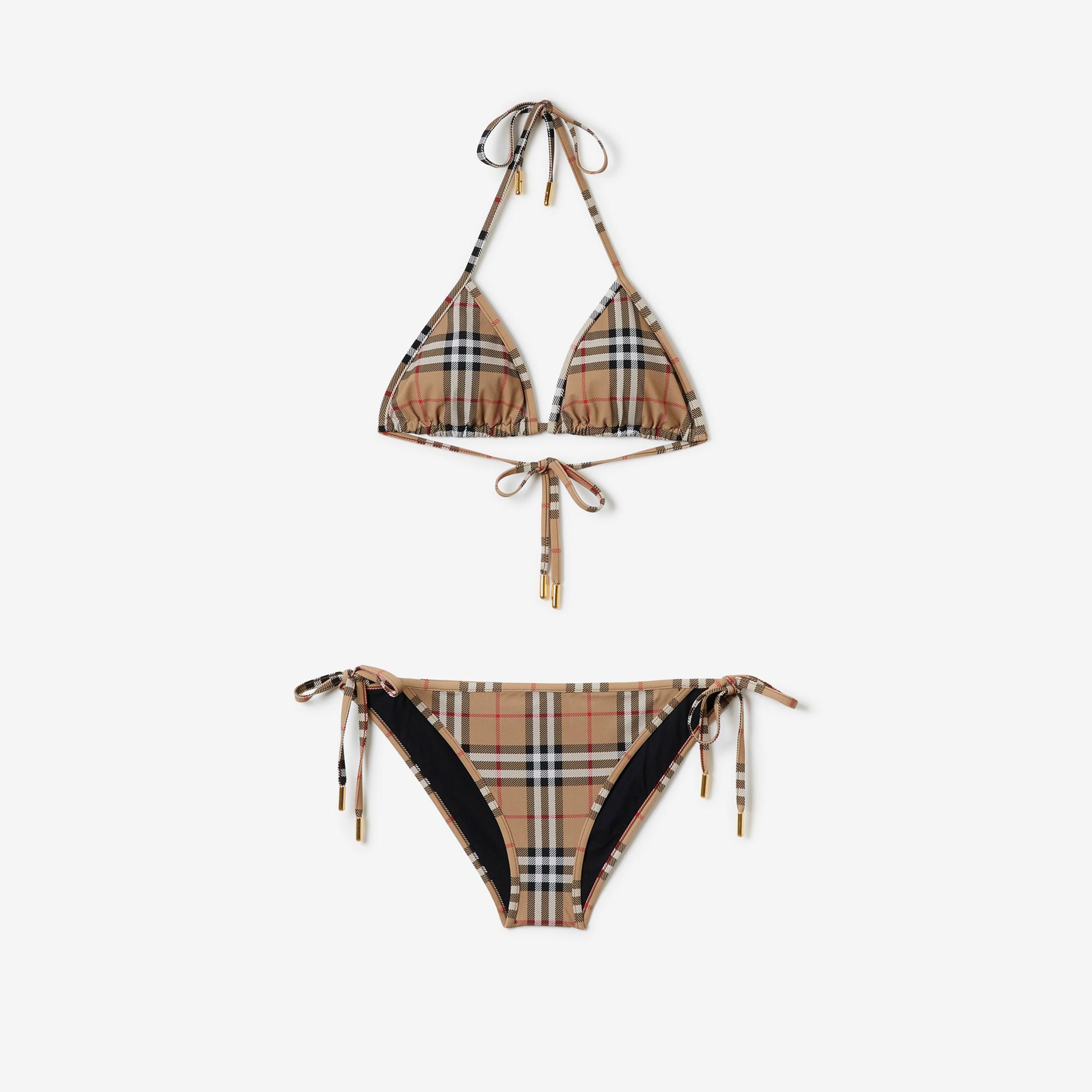 Burberry Check Triangle Kadın Bej Bikini Üstü