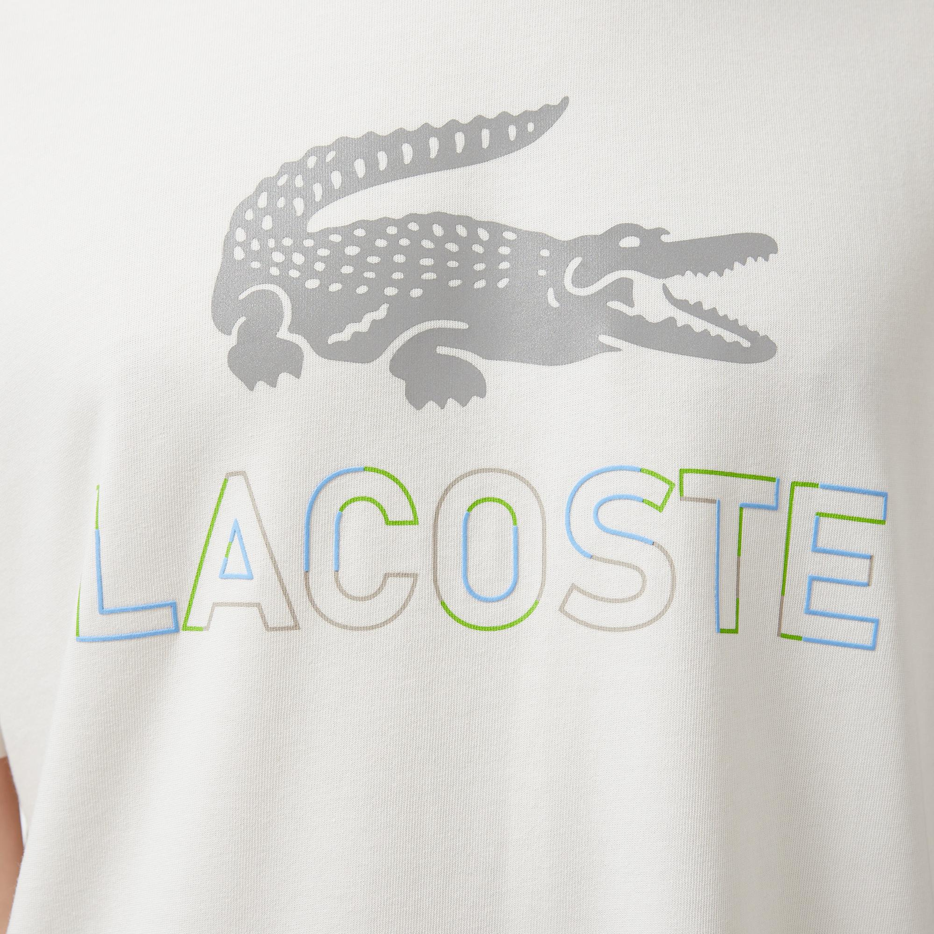 Lacoste Erkek Regular Fit Bisiklet Yaka Baskılı Beyaz T-Shirt