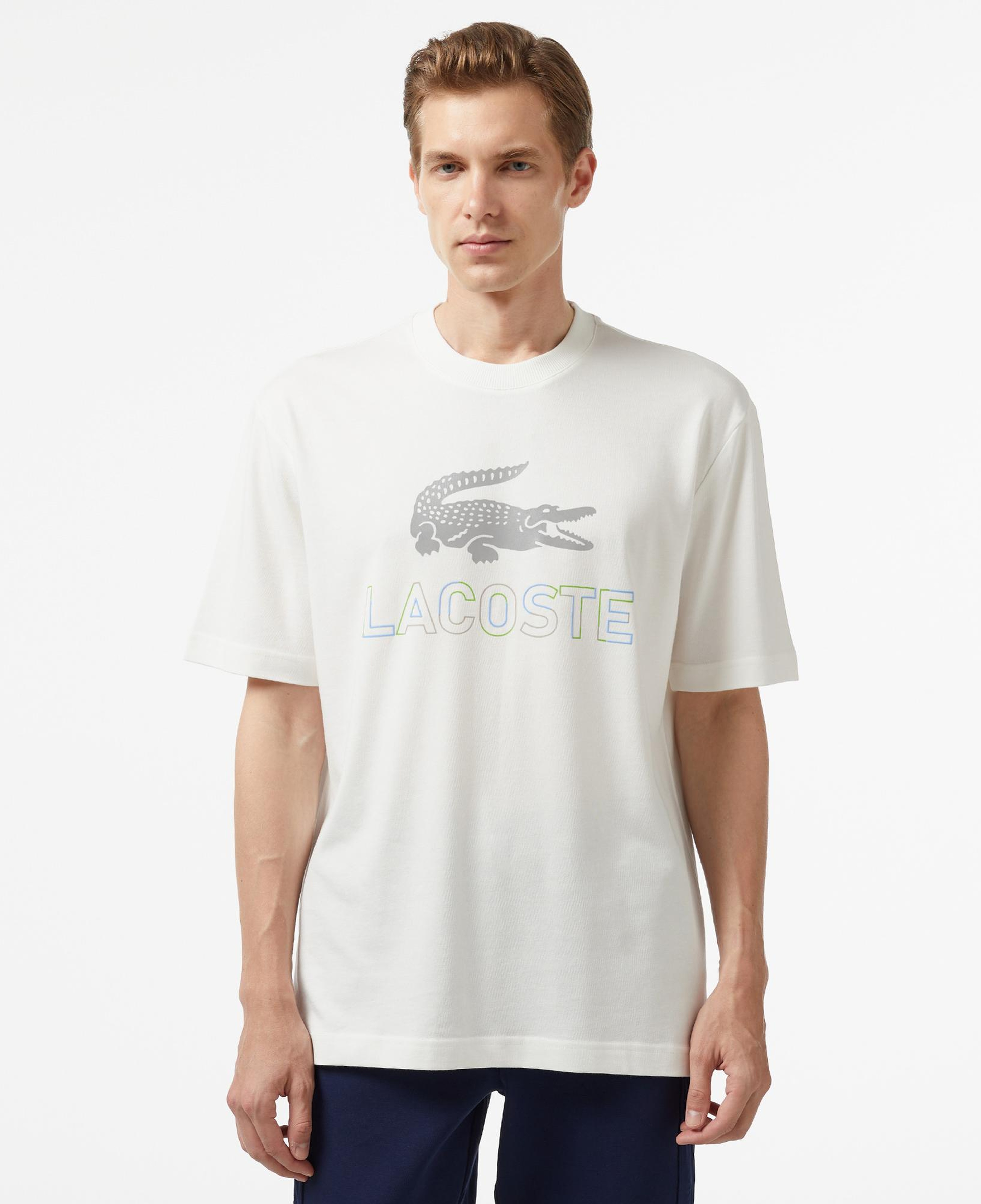 Lacoste Erkek Regular Fit Bisiklet Yaka Baskılı Beyaz T-Shirt