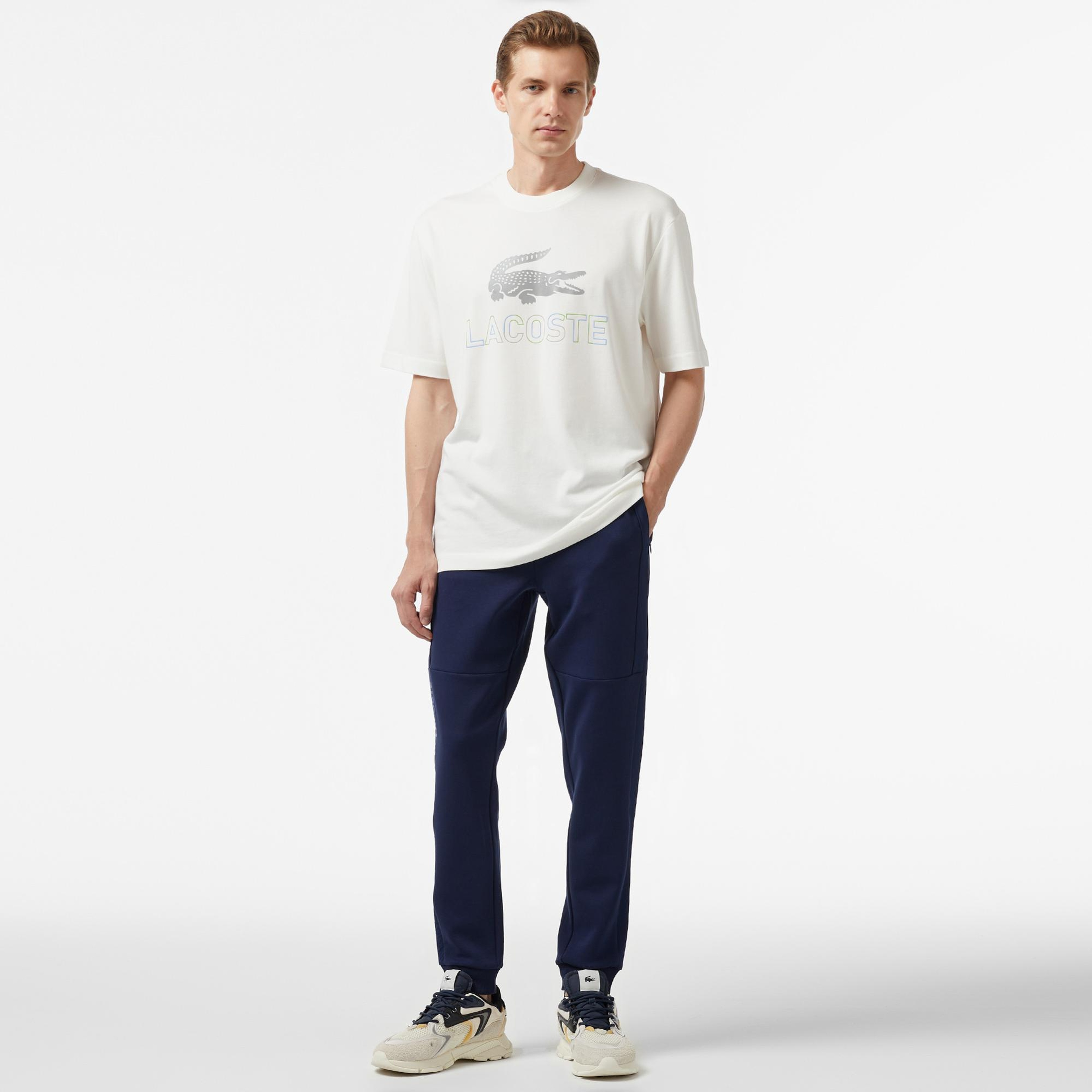 Lacoste Erkek Regular Fit Bisiklet Yaka Baskılı Beyaz T-Shirt