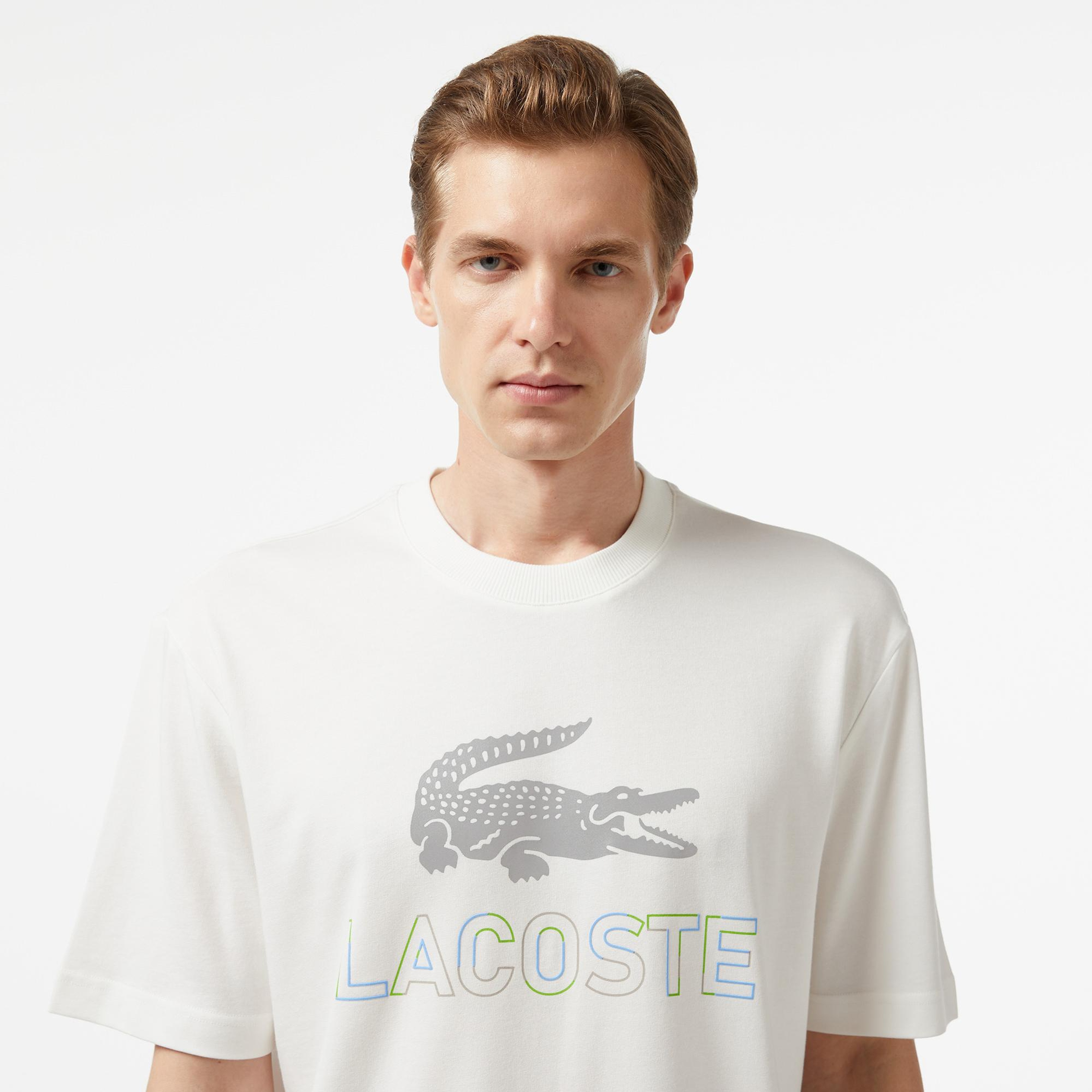 Lacoste Erkek Regular Fit Bisiklet Yaka Baskılı Beyaz T-Shirt