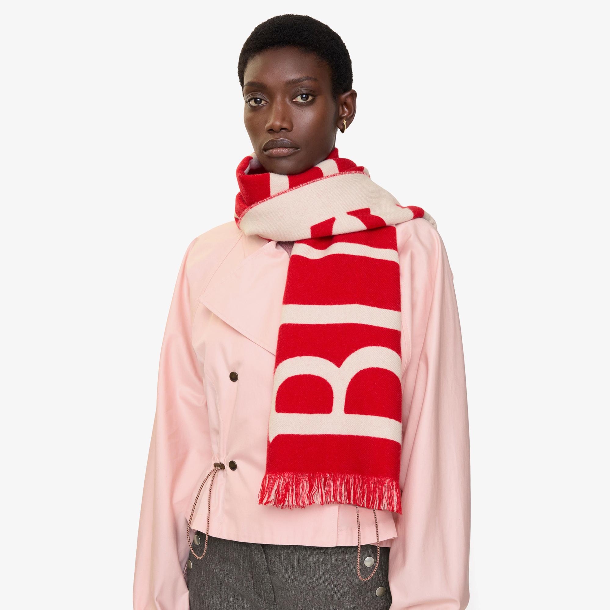 Burberry Text Logo Wool Kadın Kırmızı Atkı