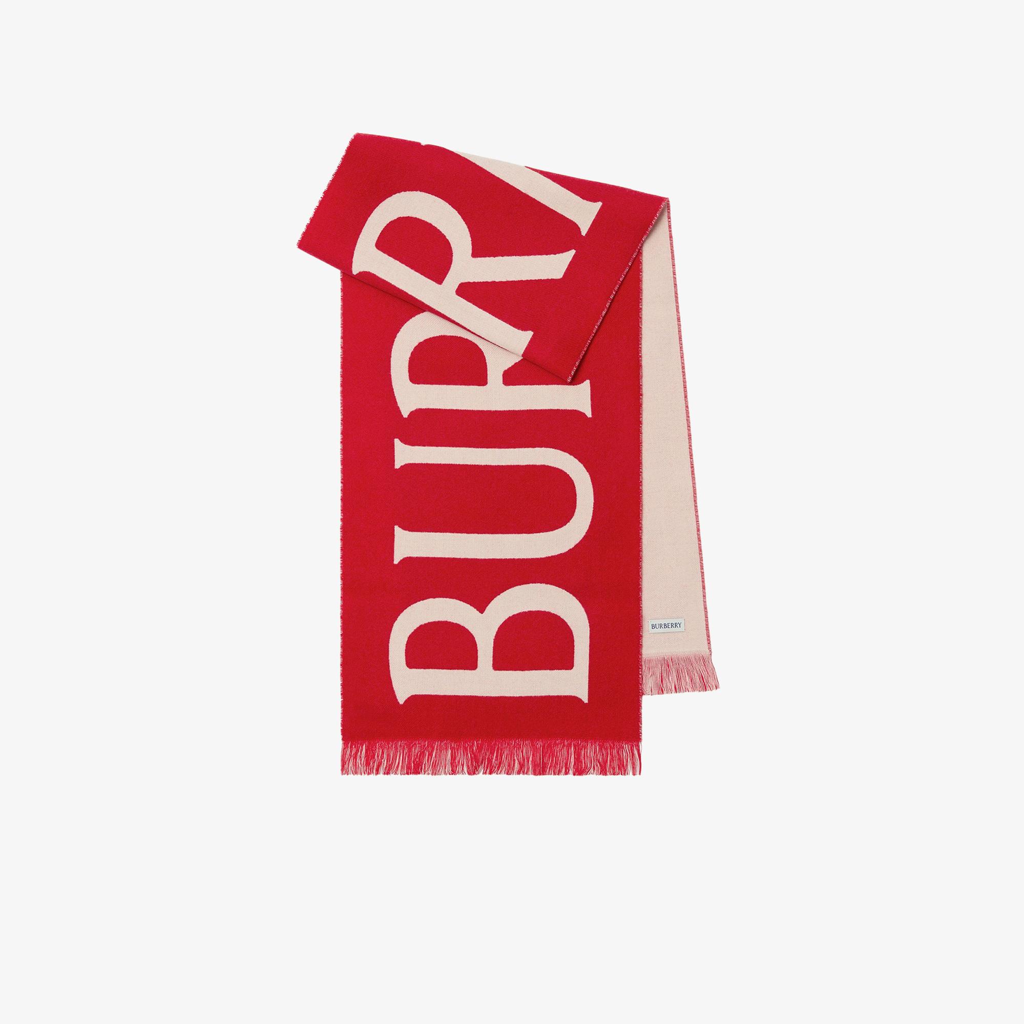 Burberry Text Logo Wool Kadın Kırmızı Atkı