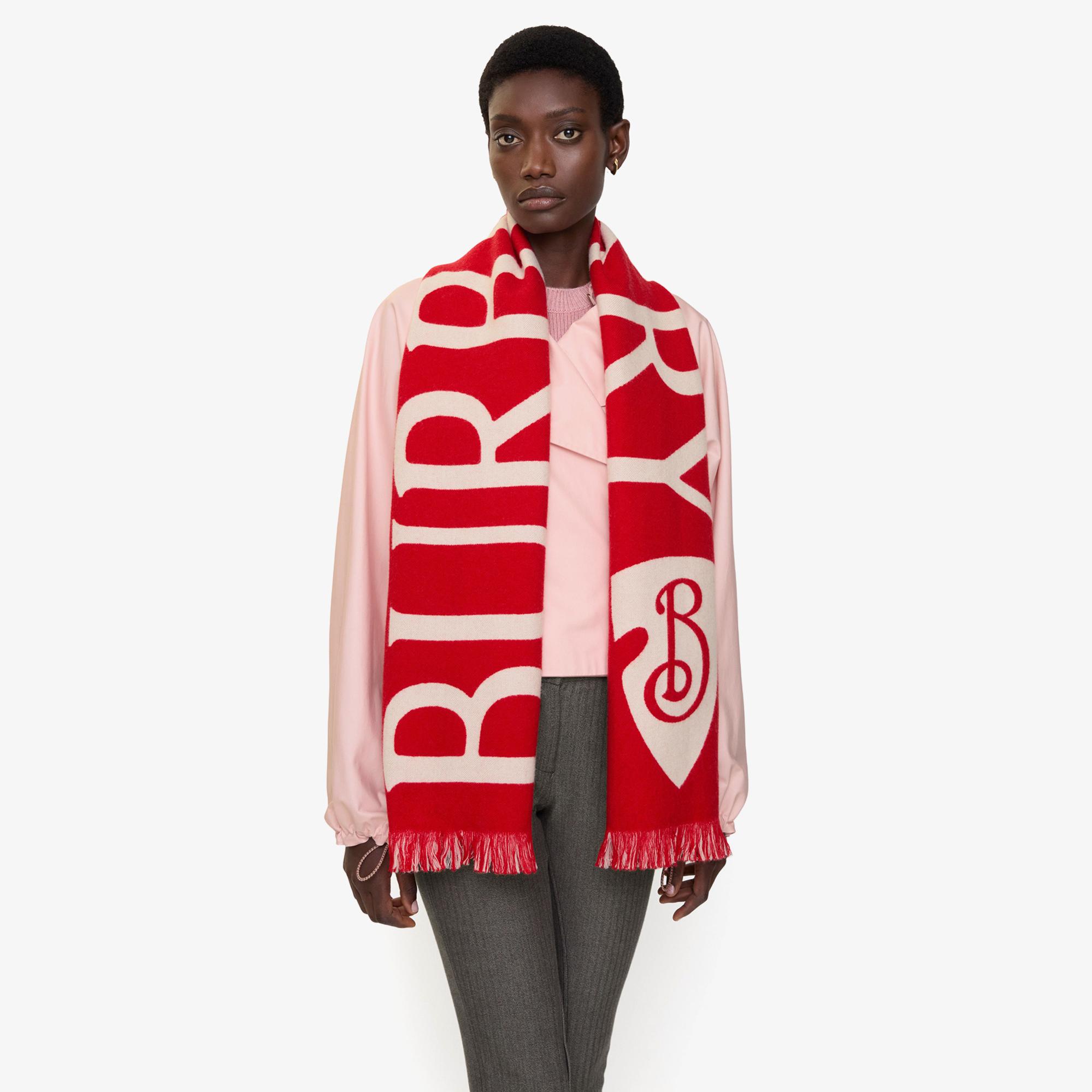 Burberry Text Logo Wool Kadın Kırmızı Atkı