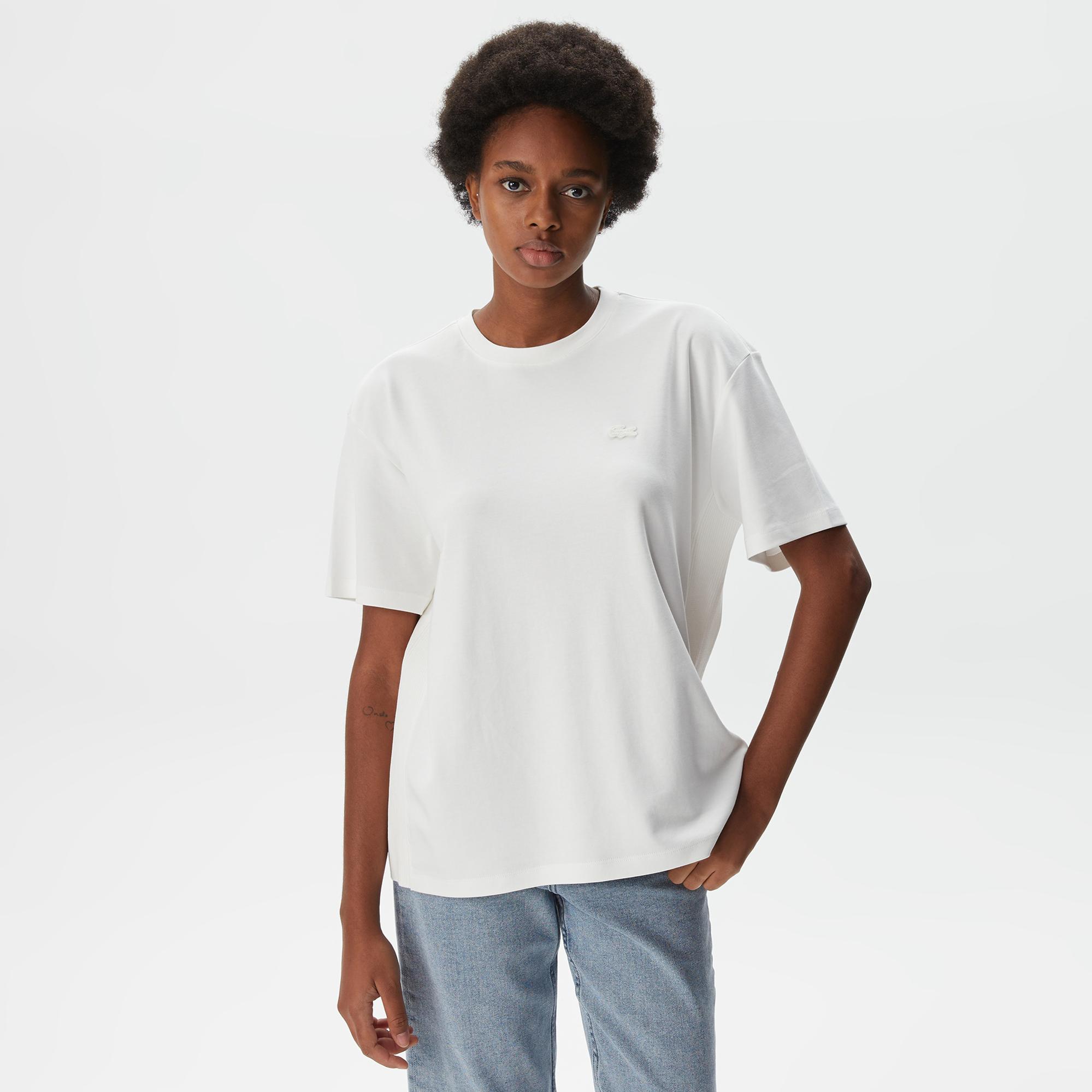 Lacoste Kadın Relaxed Fit Bisiklet Yaka Koyu Beyaz T-Shirt