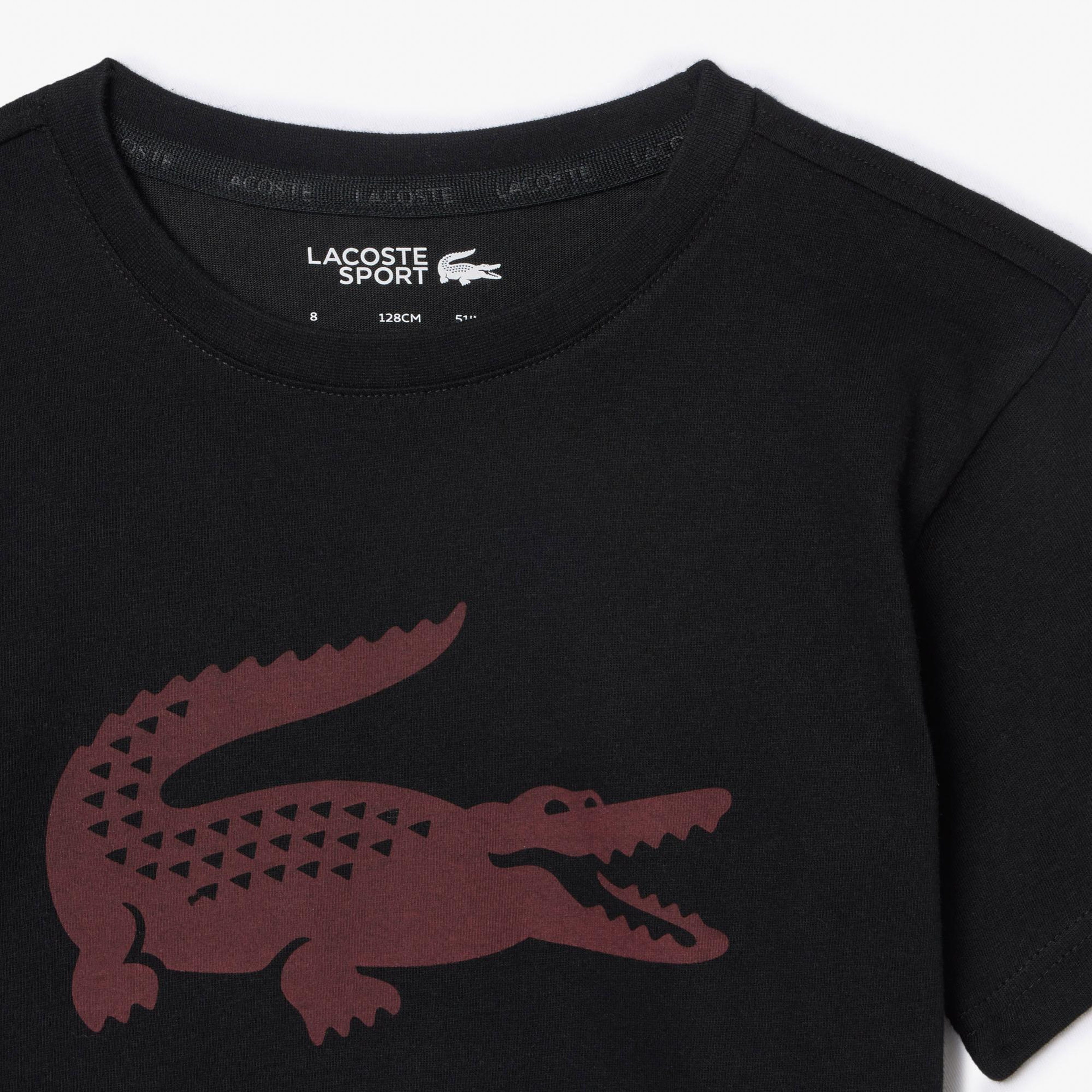 Lacoste Erkek Çocuk Bisiklet Yaka Baskılı Siyah T-Shirt