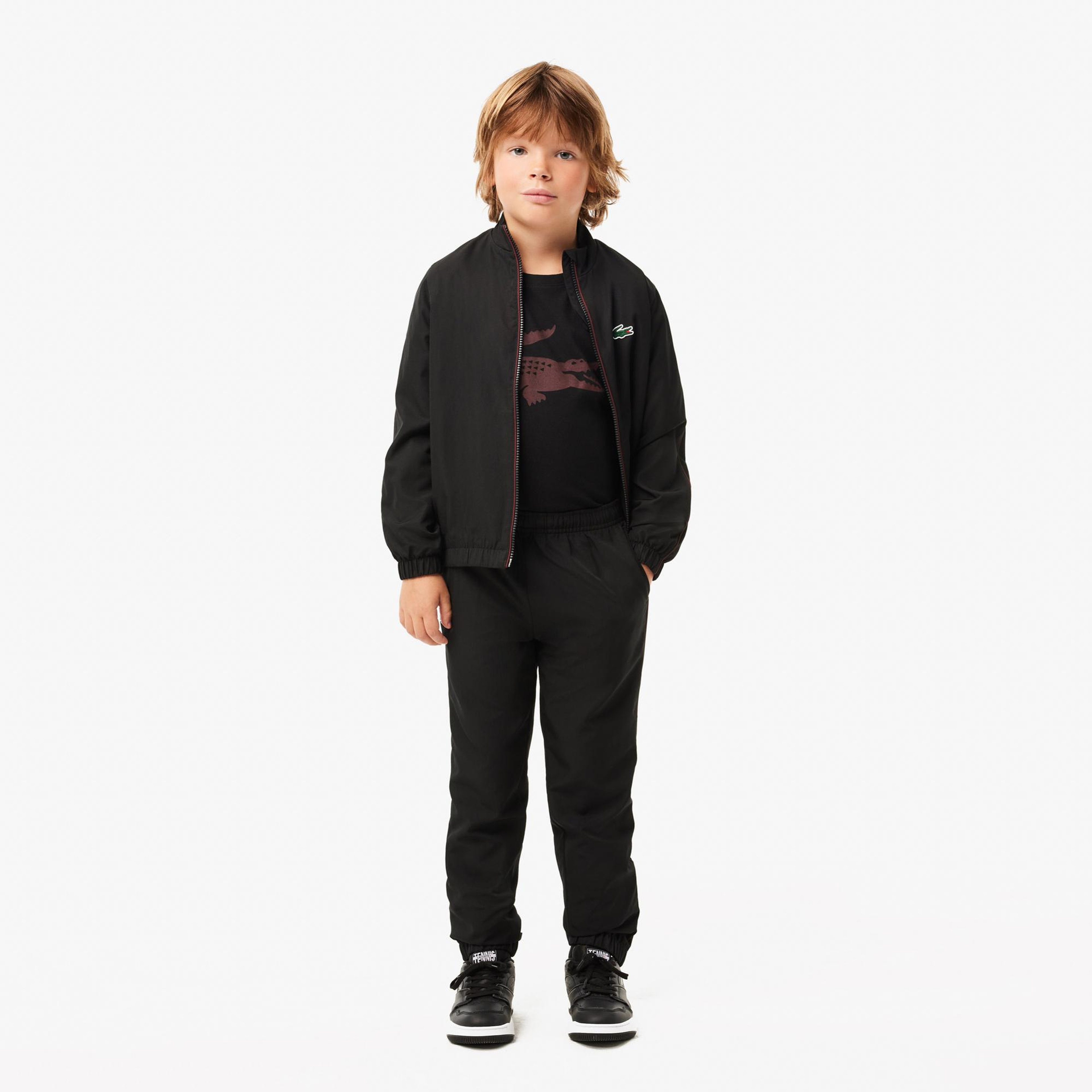 Lacoste Erkek Çocuk Bisiklet Yaka Baskılı Siyah T-Shirt