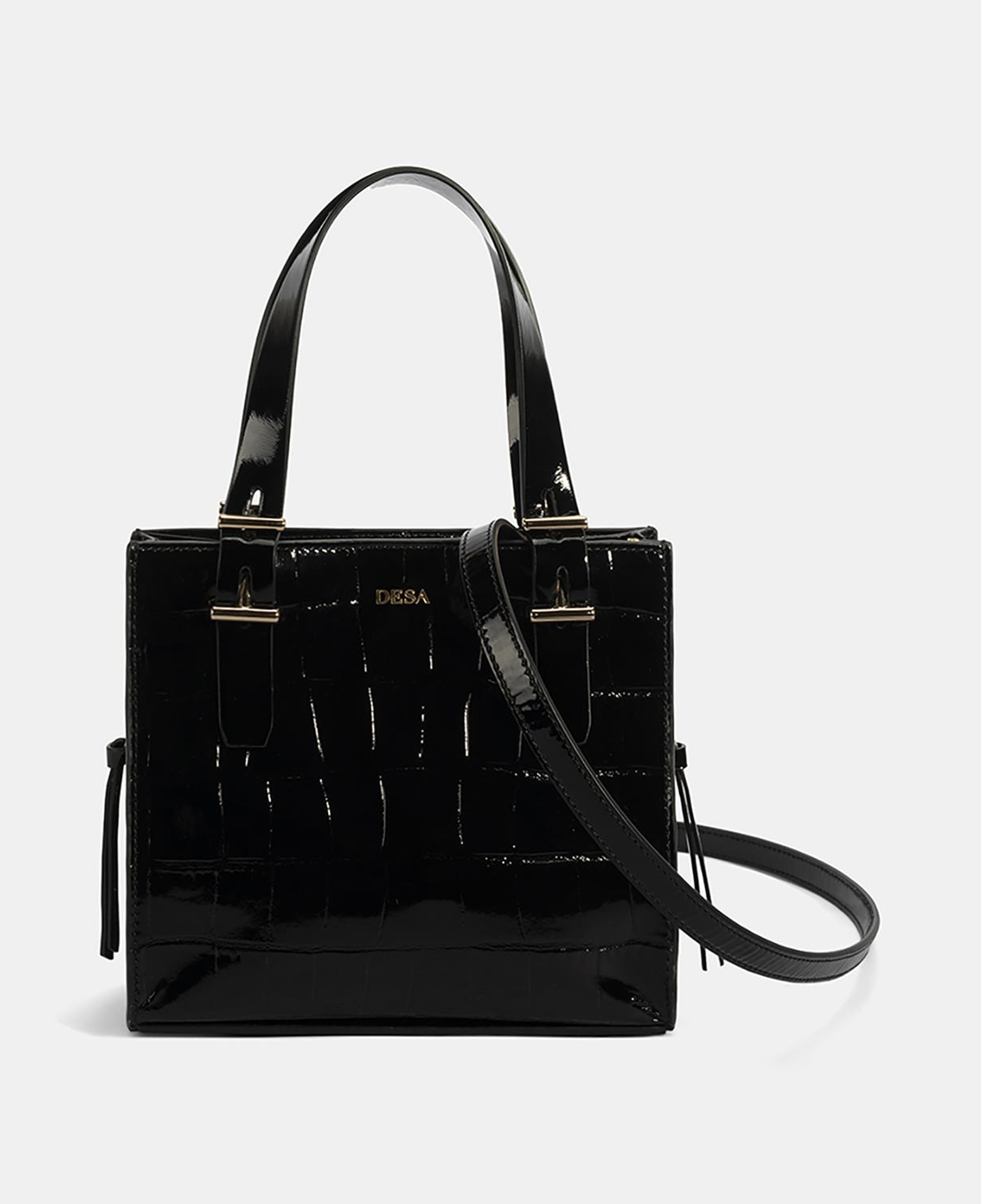 Kadın Siyah Kroko Baskılı Rugan Deri El Çantası
