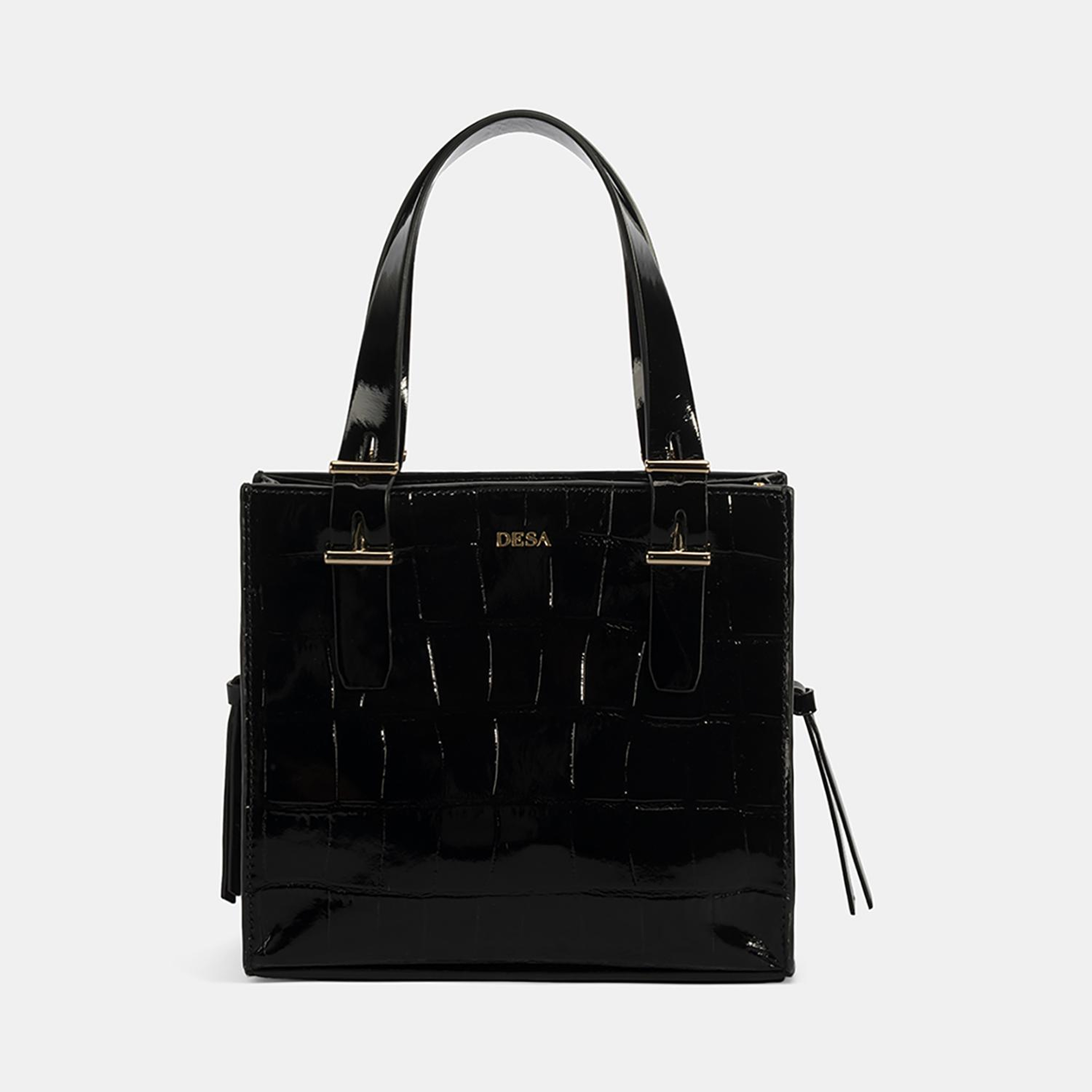 Kadın Siyah Kroko Baskılı Rugan Deri El Çantası