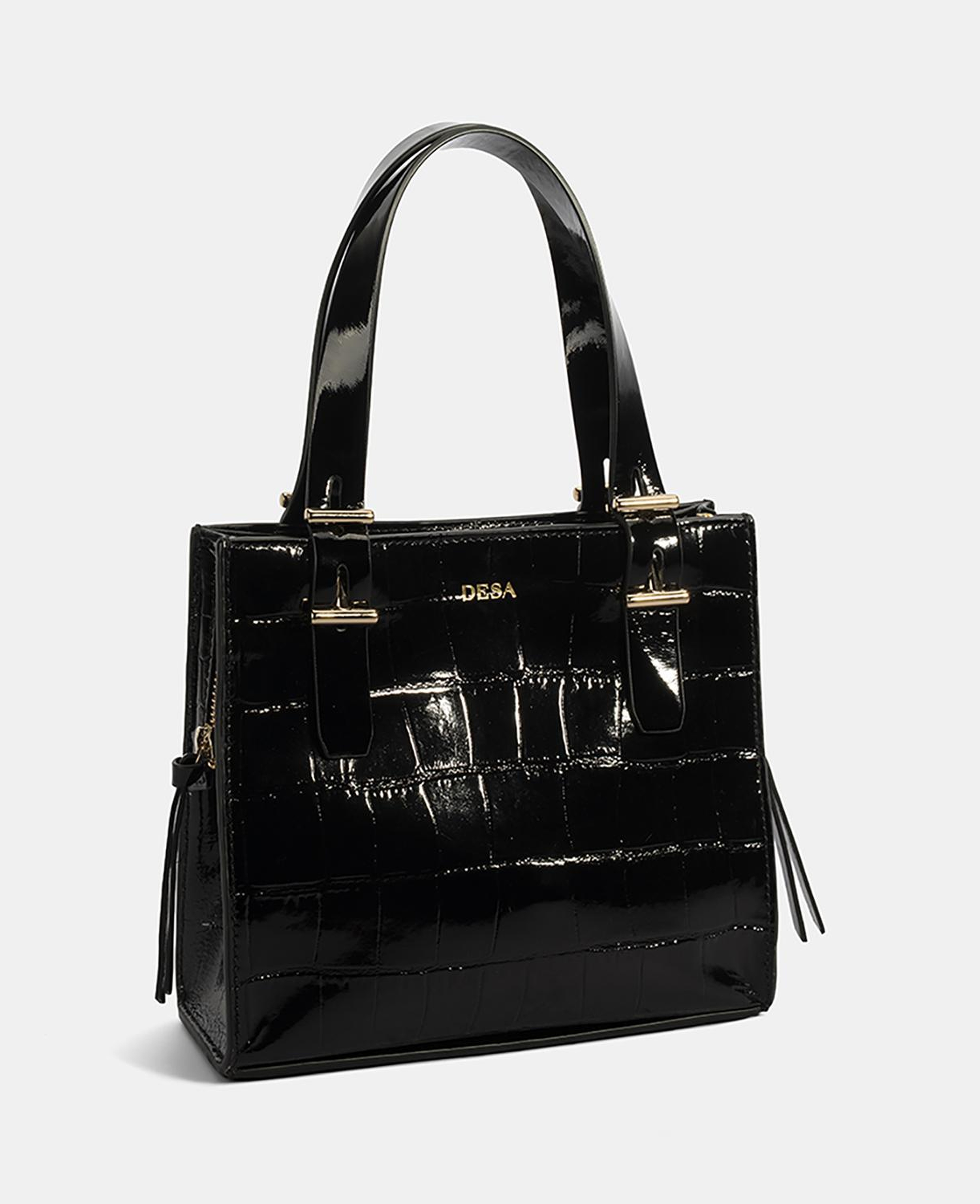 Kadın Siyah Kroko Baskılı Rugan Deri El Çantası