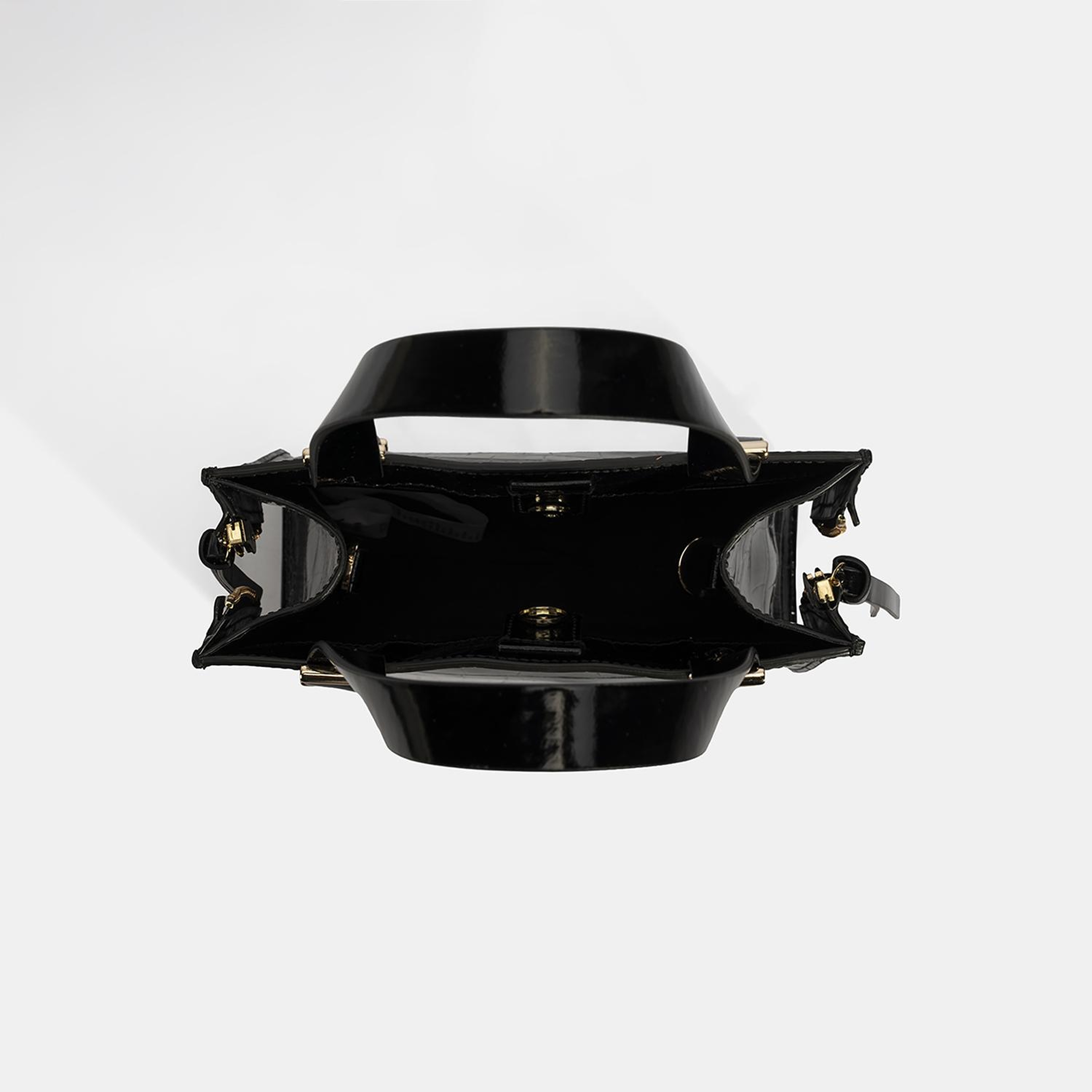 Kadın Siyah Kroko Baskılı Rugan Deri El Çantası