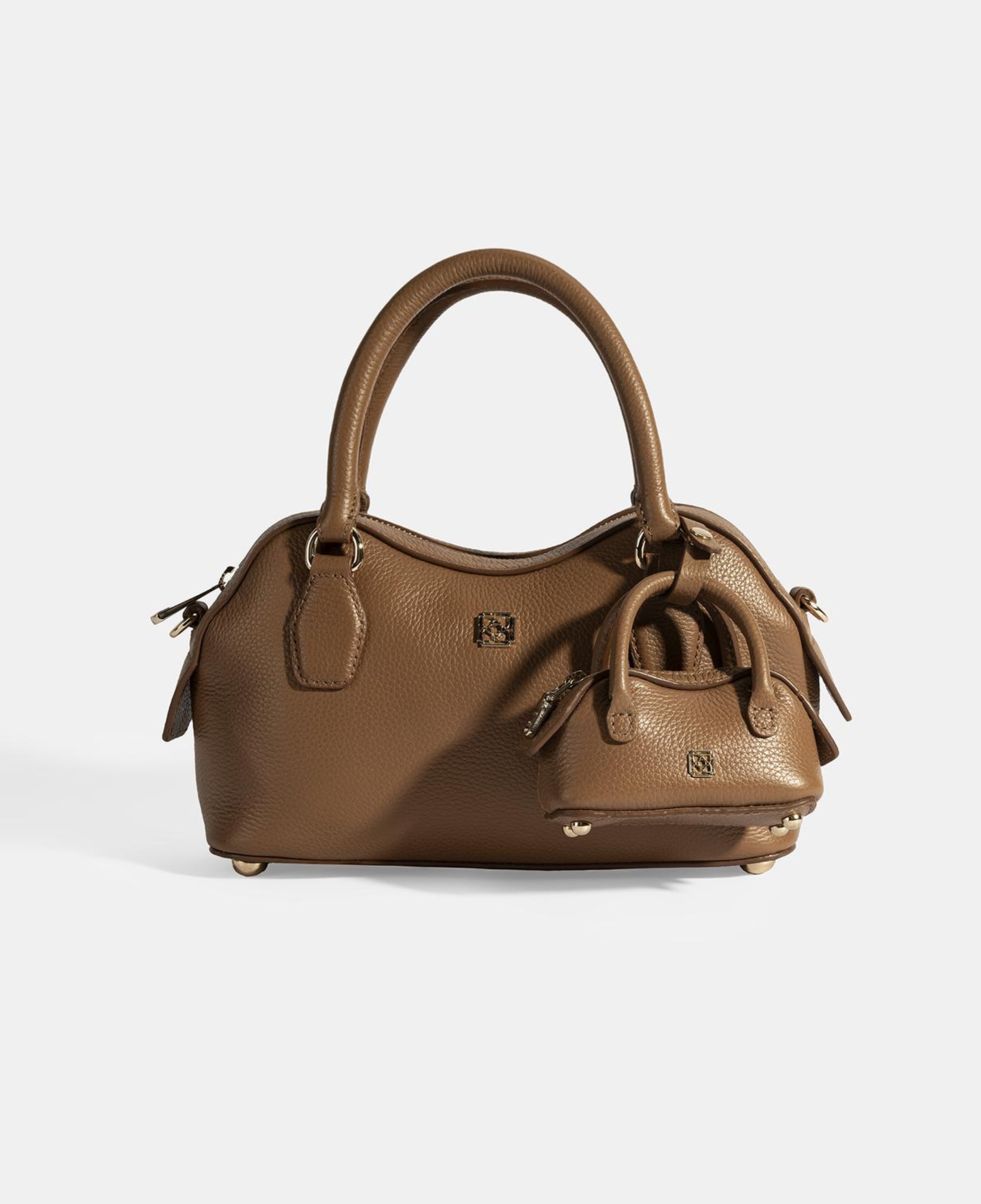 Kadın Taba Deri Çanta Aksesuarlı Mini El Çantası