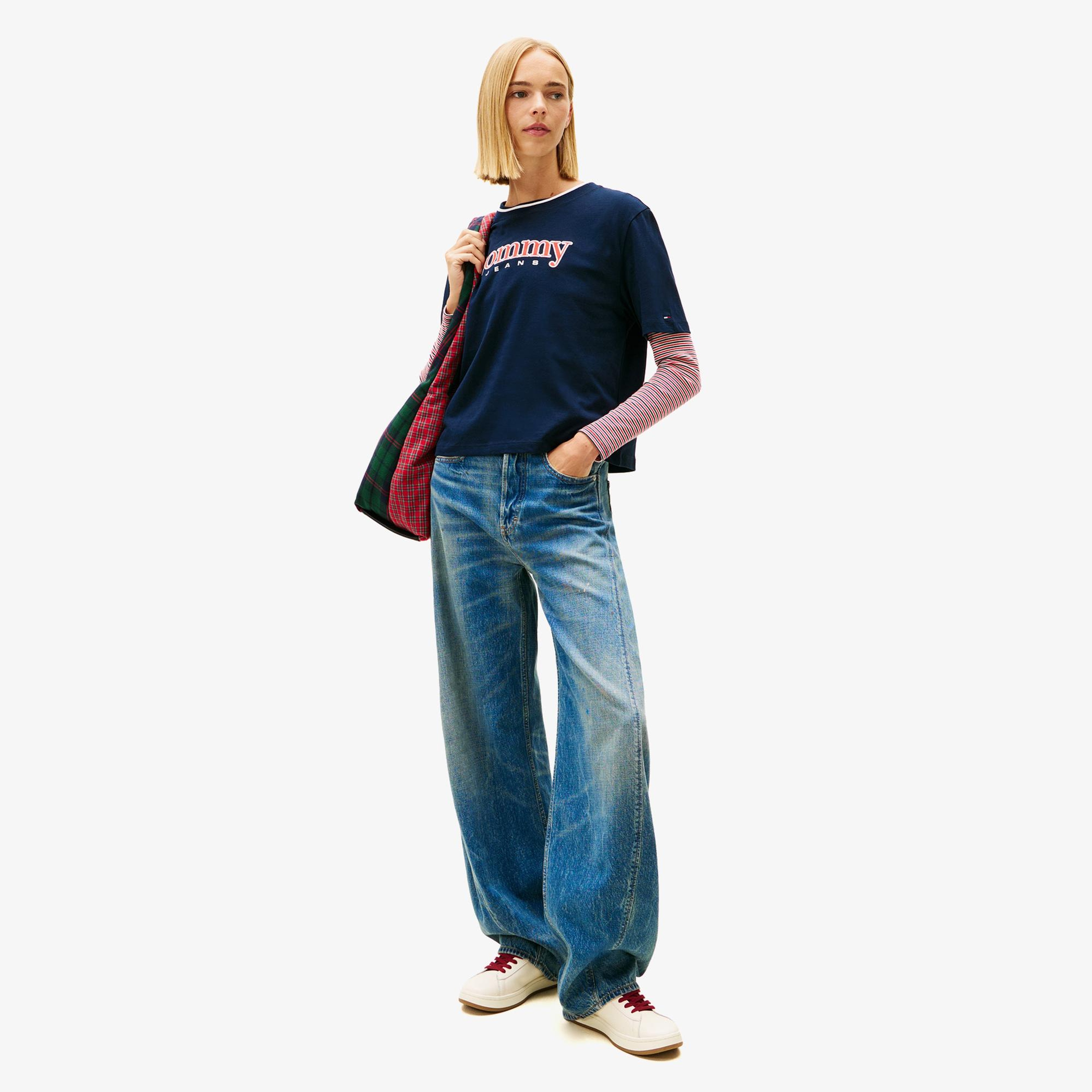 Tommy Hilfiger Boxy Tommy Applique Kadın Mavi T-Shirt