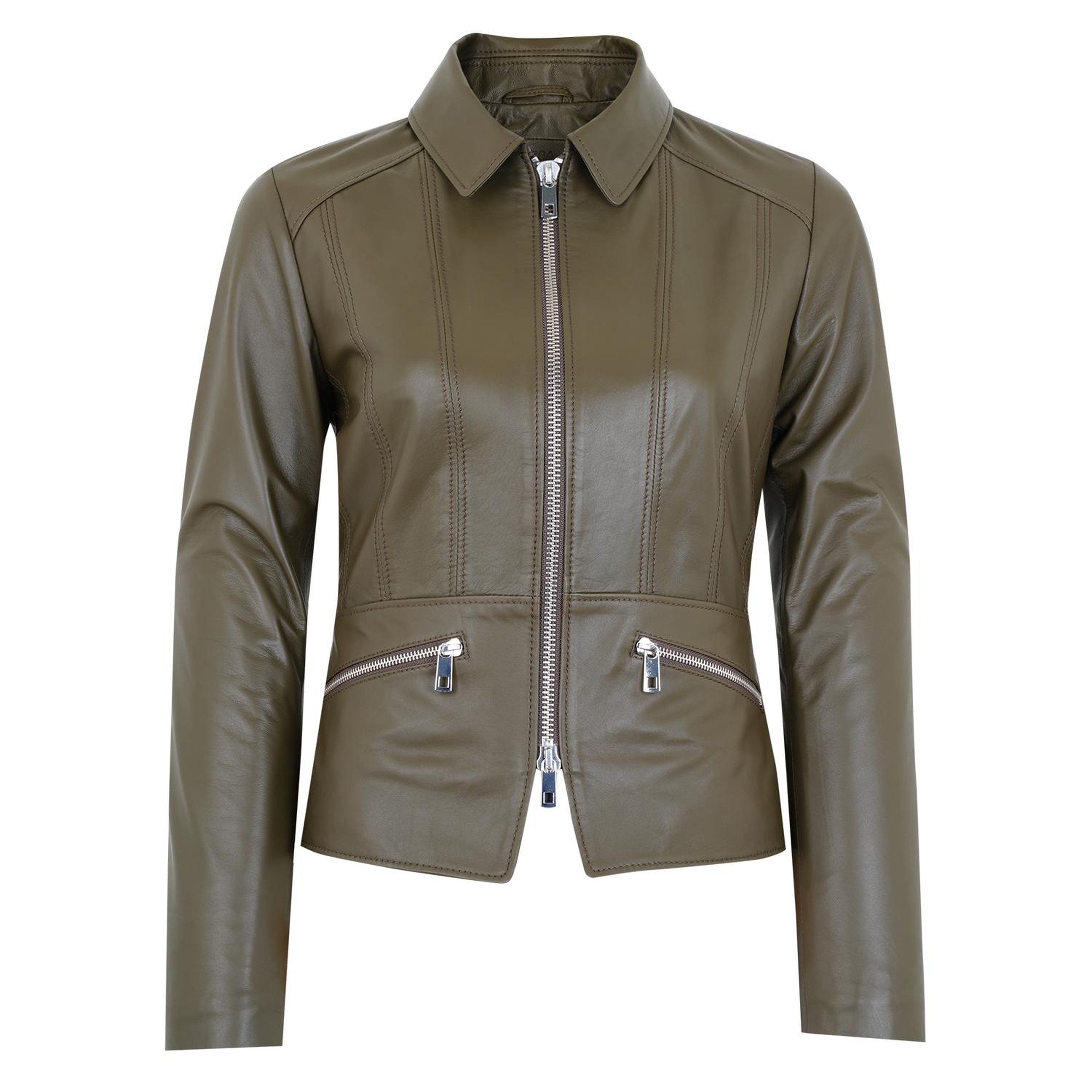 Adelie Haki Kadın Deri Mont