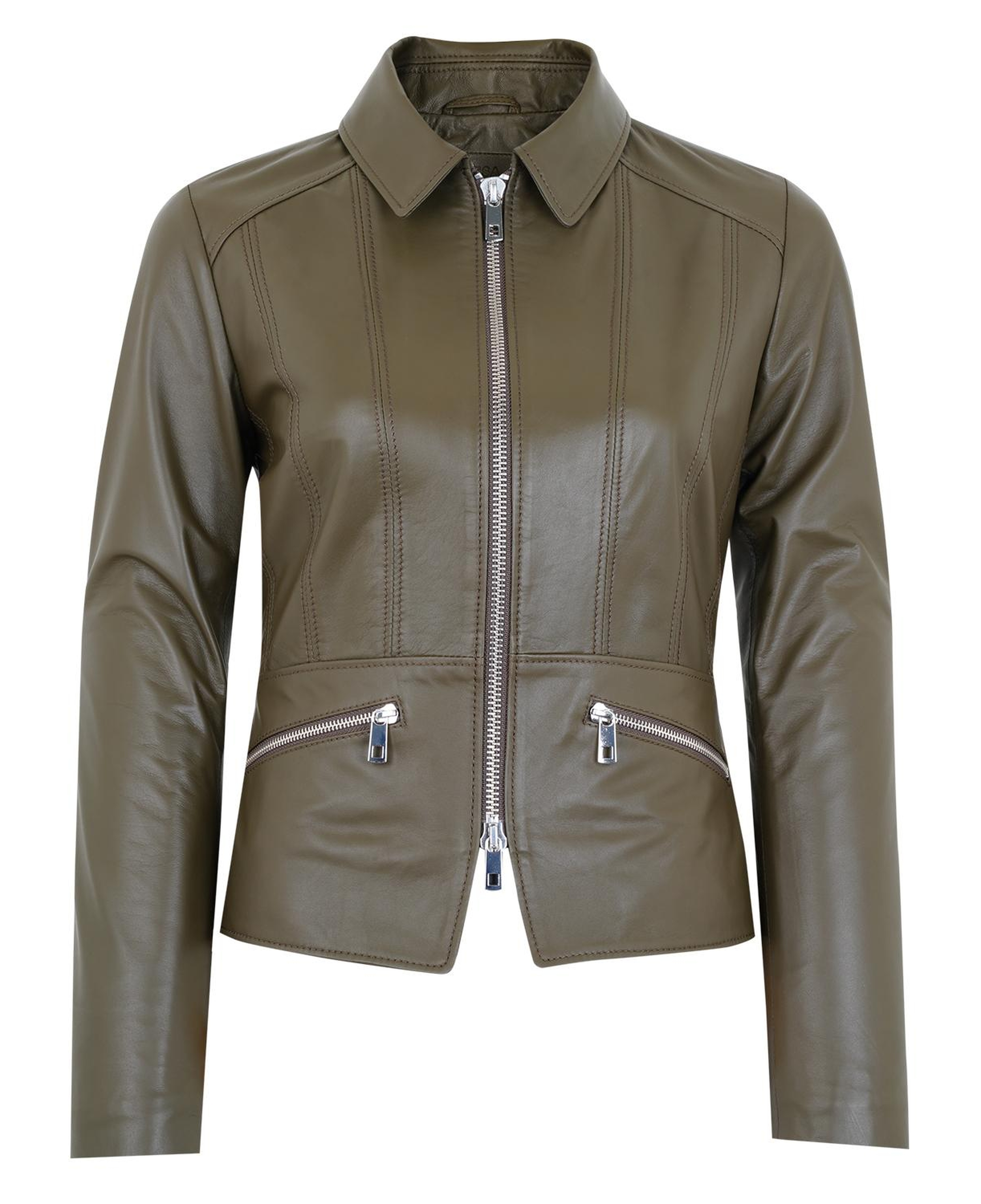 Adelie Haki Kadın Deri Mont