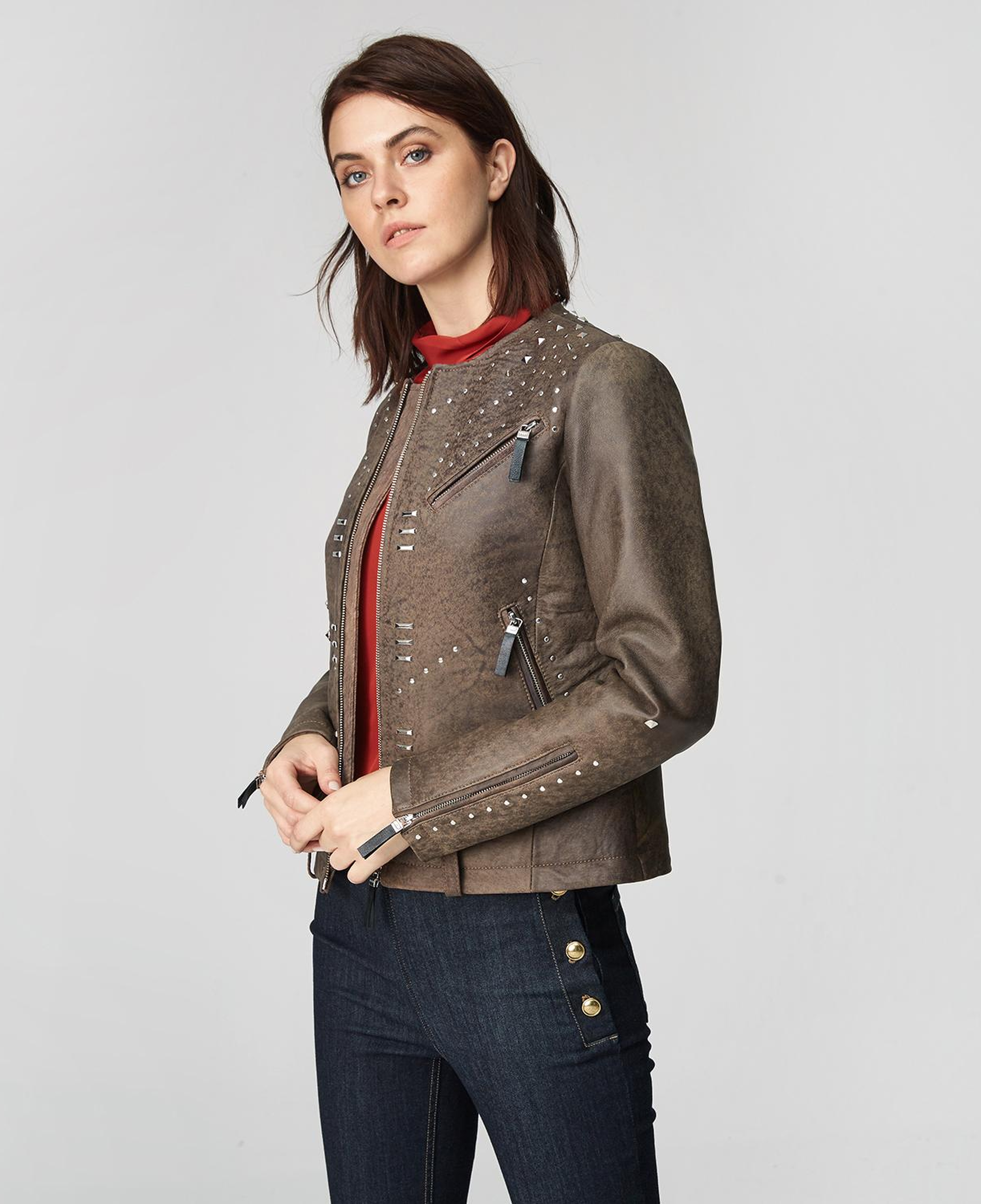 Kahve Breezy Kadın Troklu Deri Mont