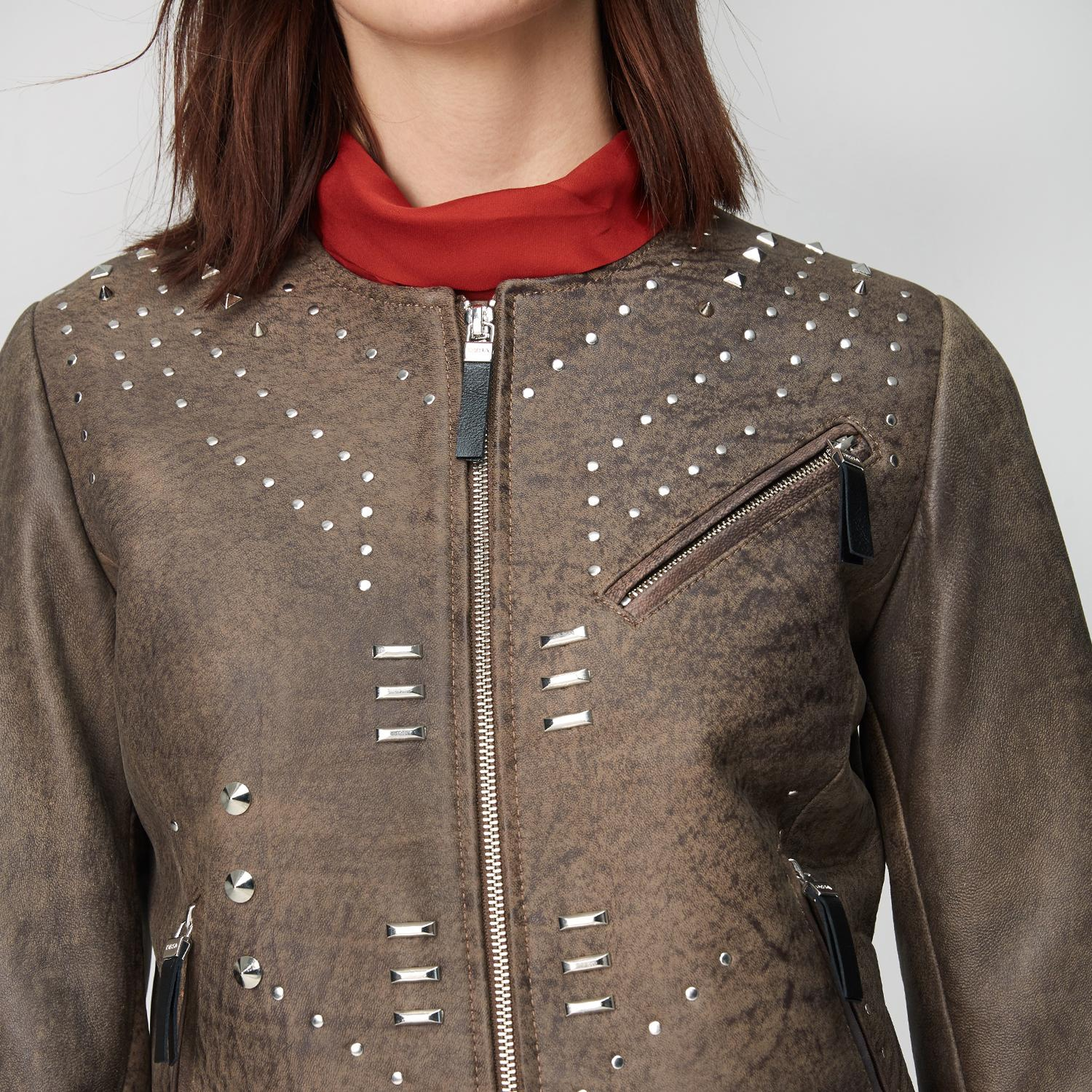 Kahve Breezy Kadın Troklu Deri Mont