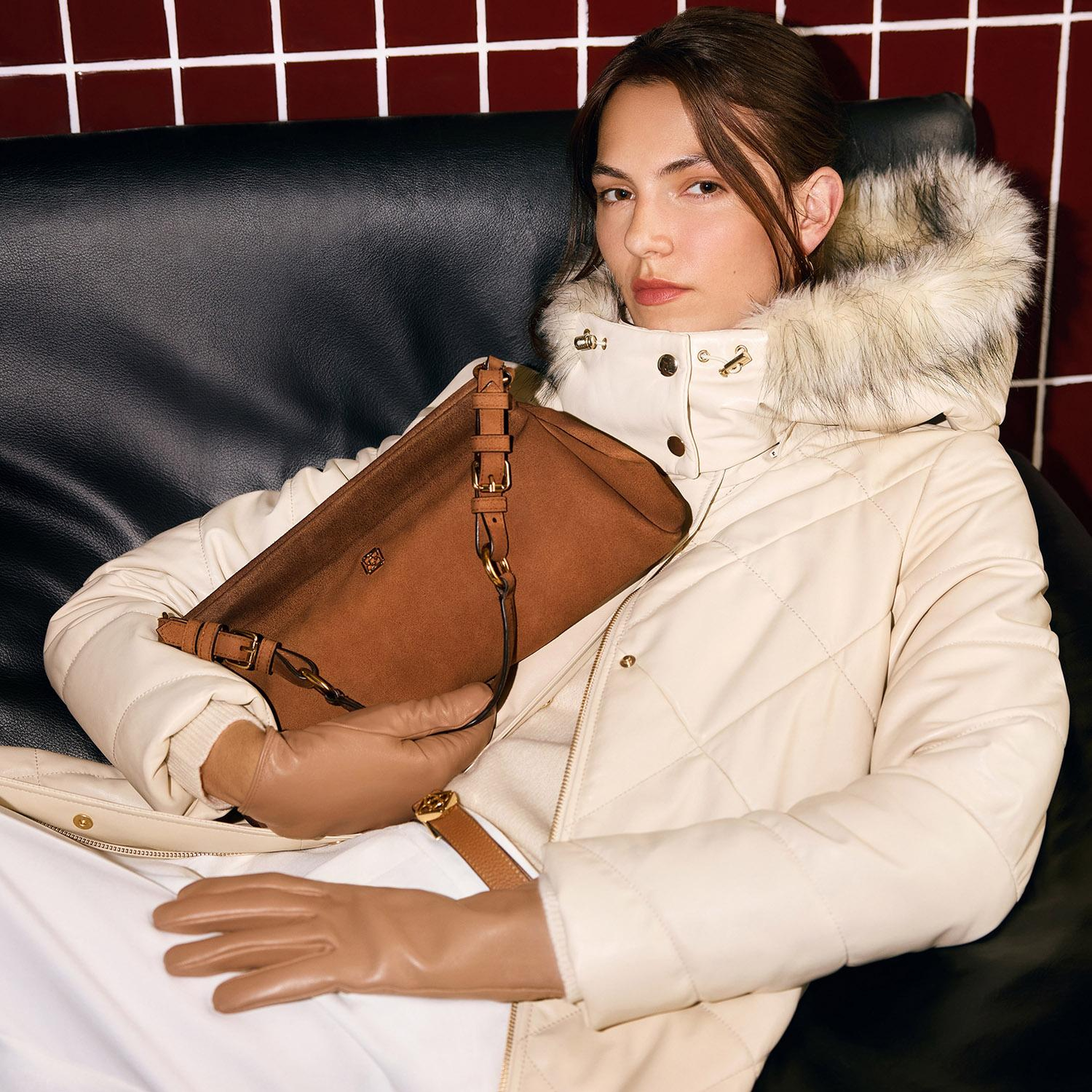 Kadın Taba Deri Omuz Çantası