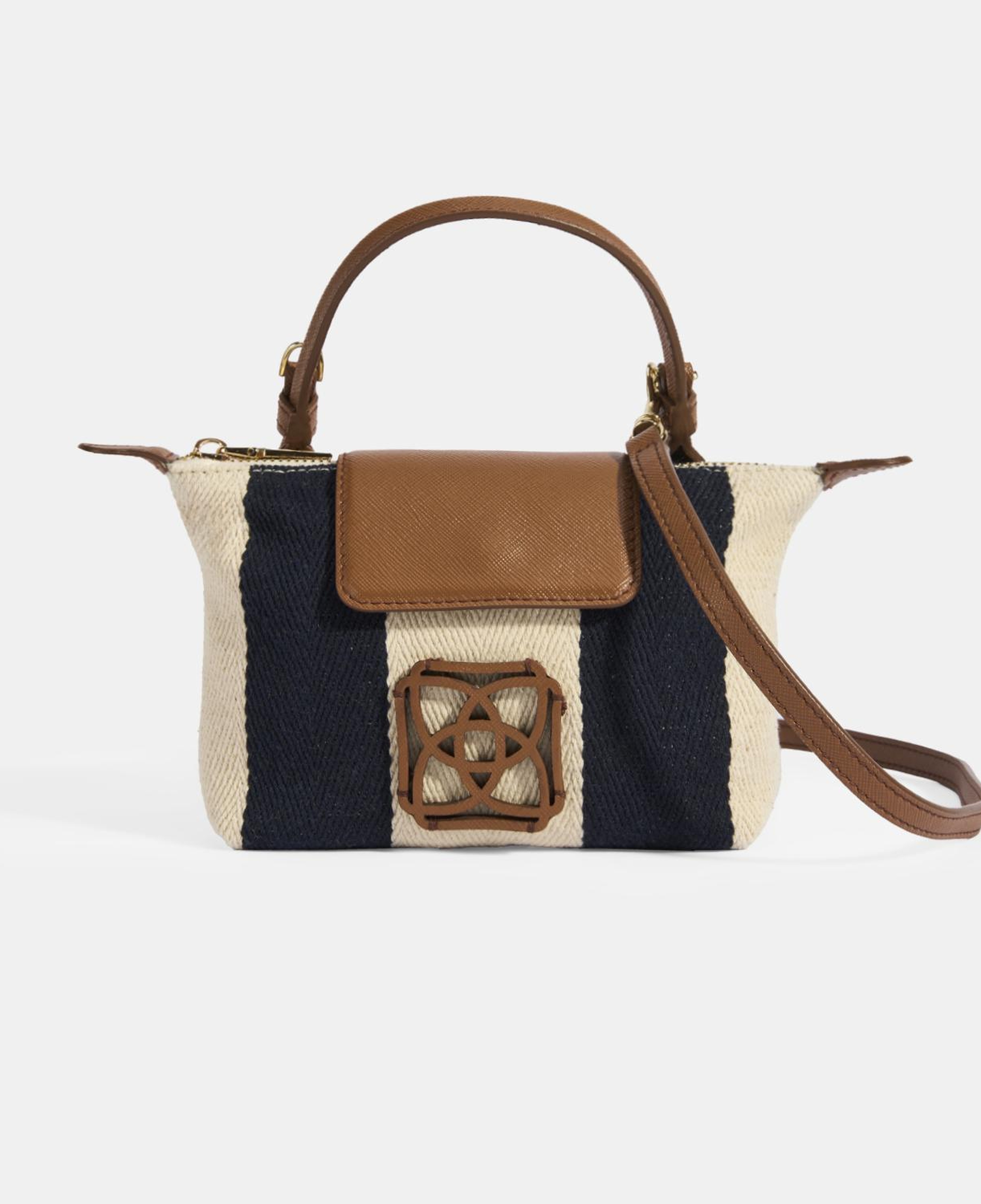 Kadın Monogram Logolu Lacivert Çizgili Kumaş El Çantası