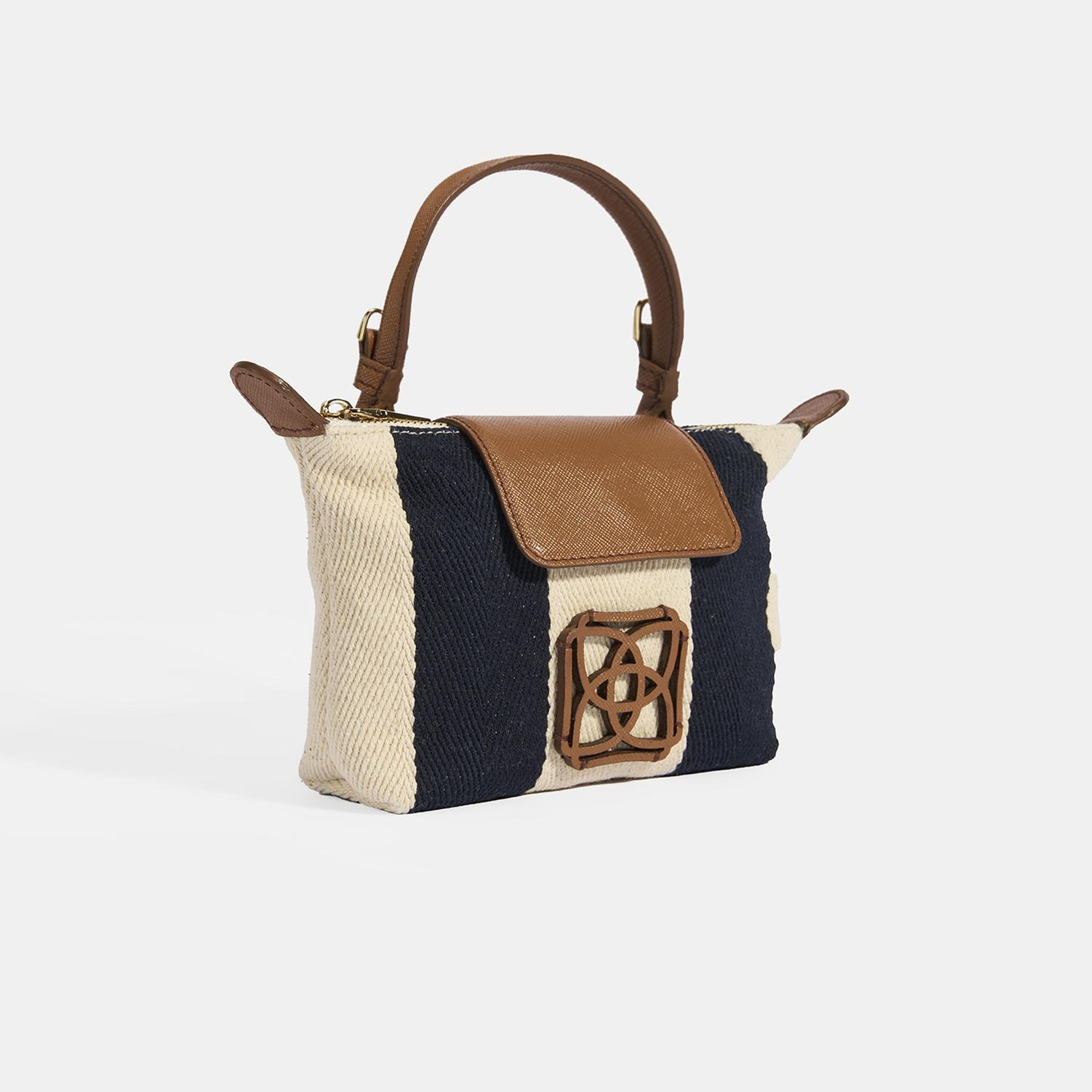 Kadın Monogram Logolu Lacivert Çizgili Kumaş El Çantası