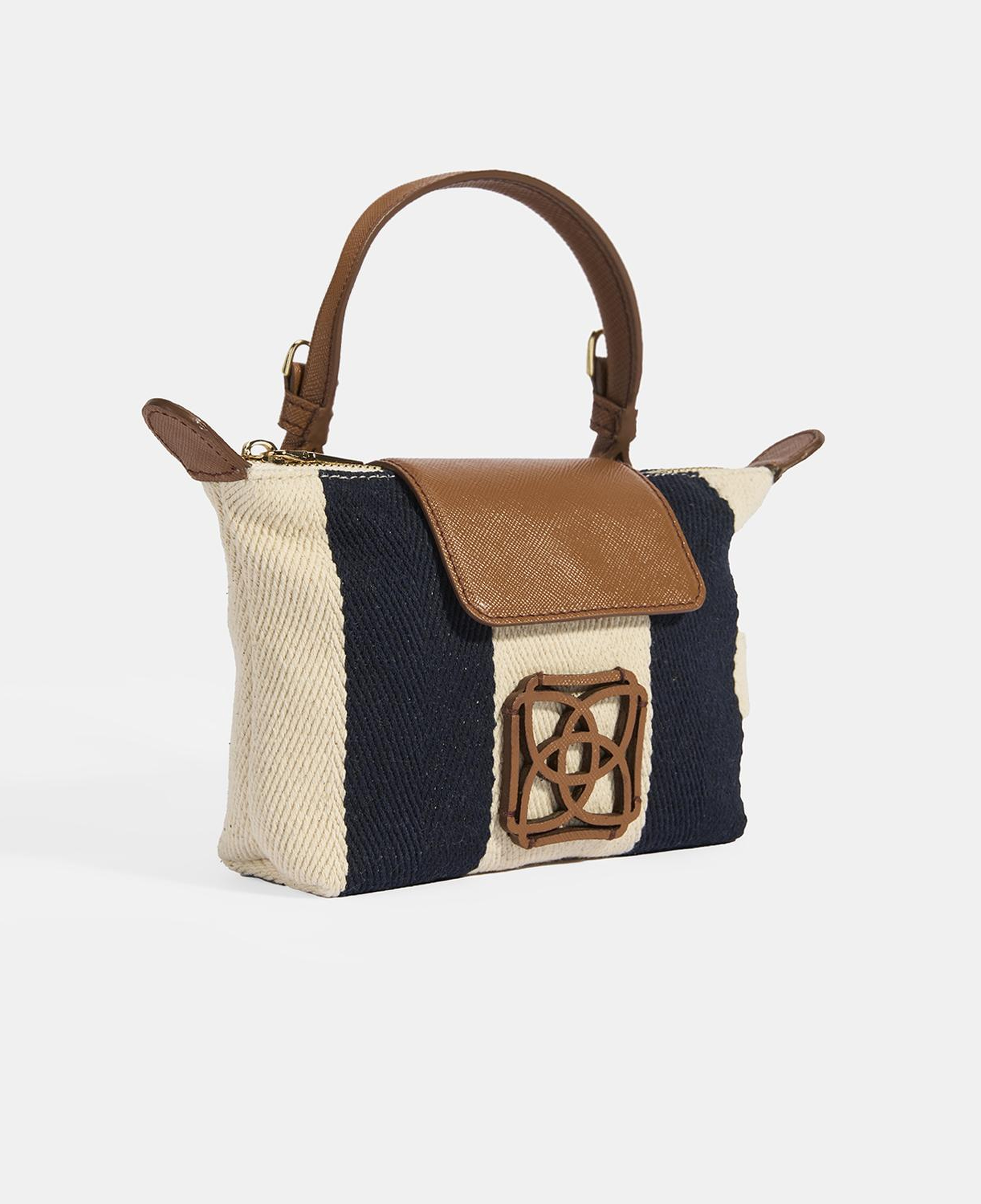 Kadın Monogram Logolu Lacivert Çizgili Kumaş El Çantası