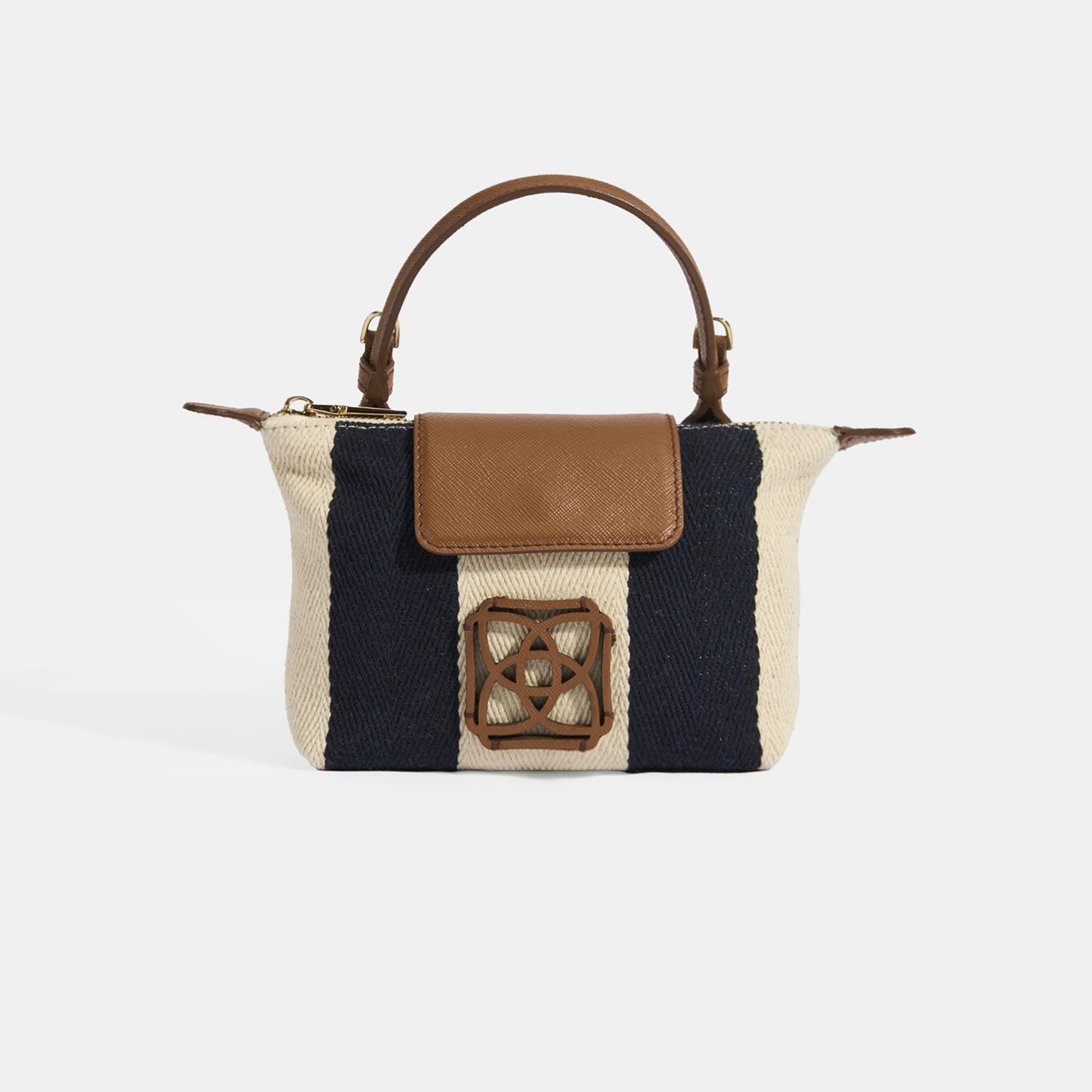 Kadın Monogram Logolu Lacivert Çizgili Kumaş El Çantası