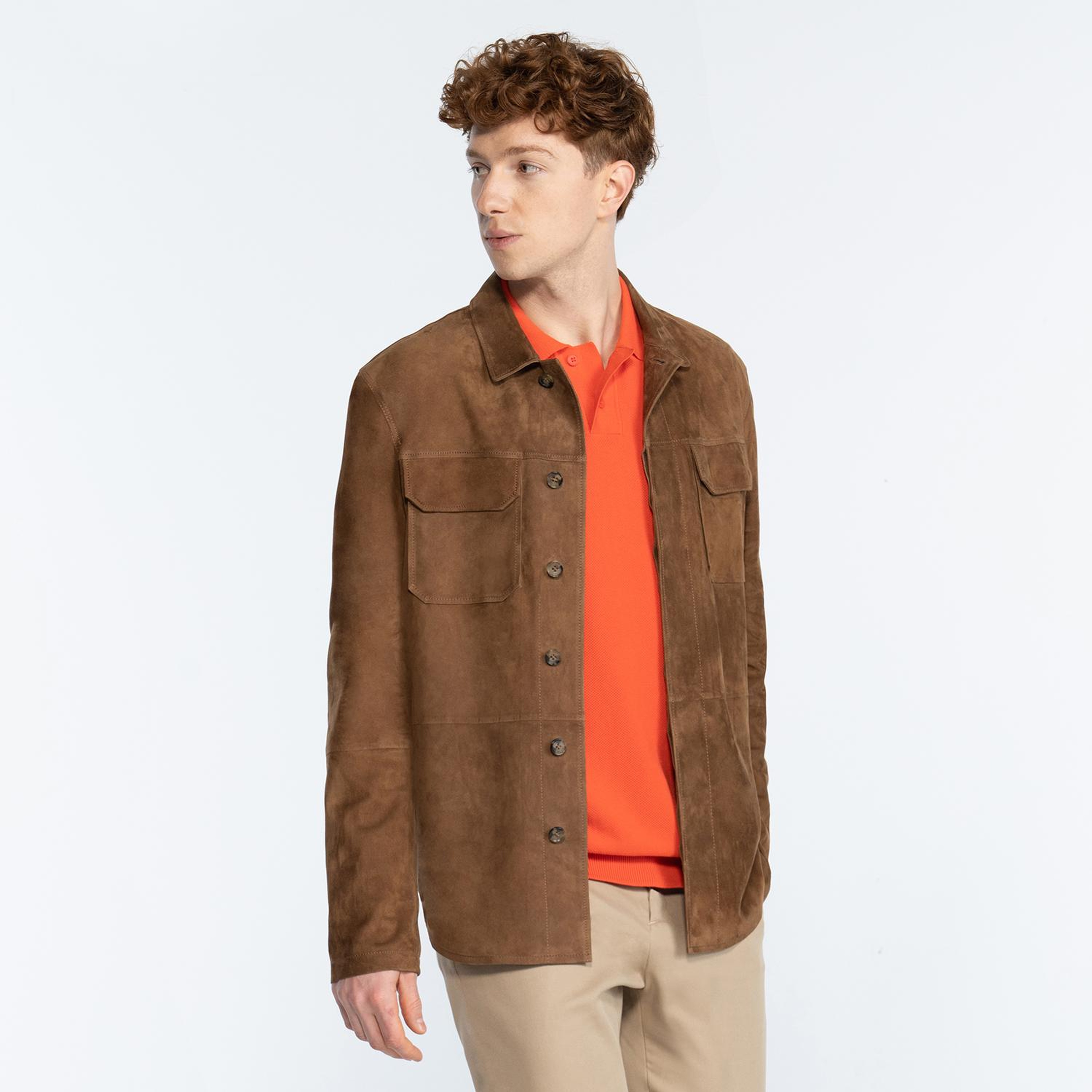 Saverio Erkek Kahve Süet Deri Gömlek